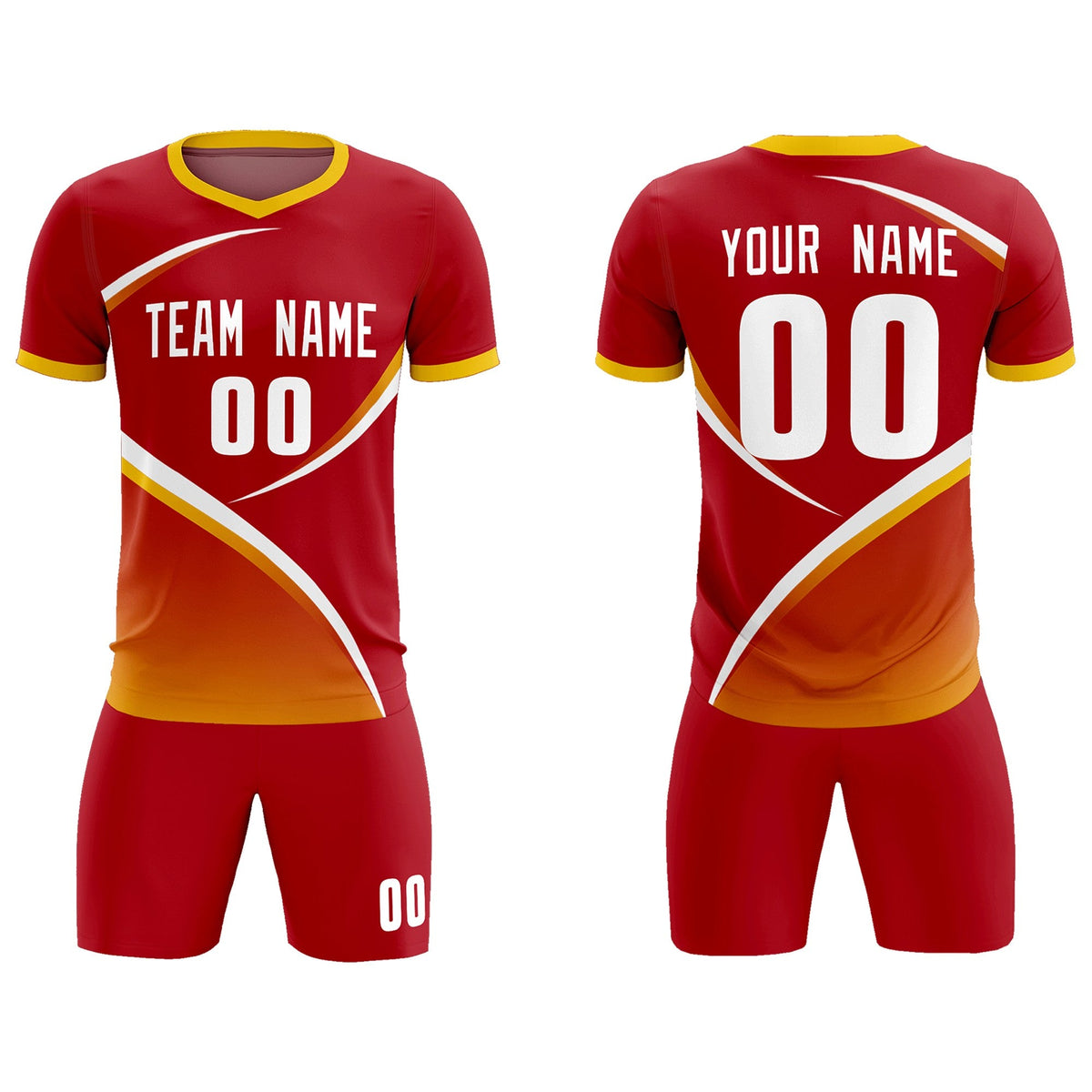 Custom Red Gold Color Block Training Uniform For Men Football Kits Jersey
