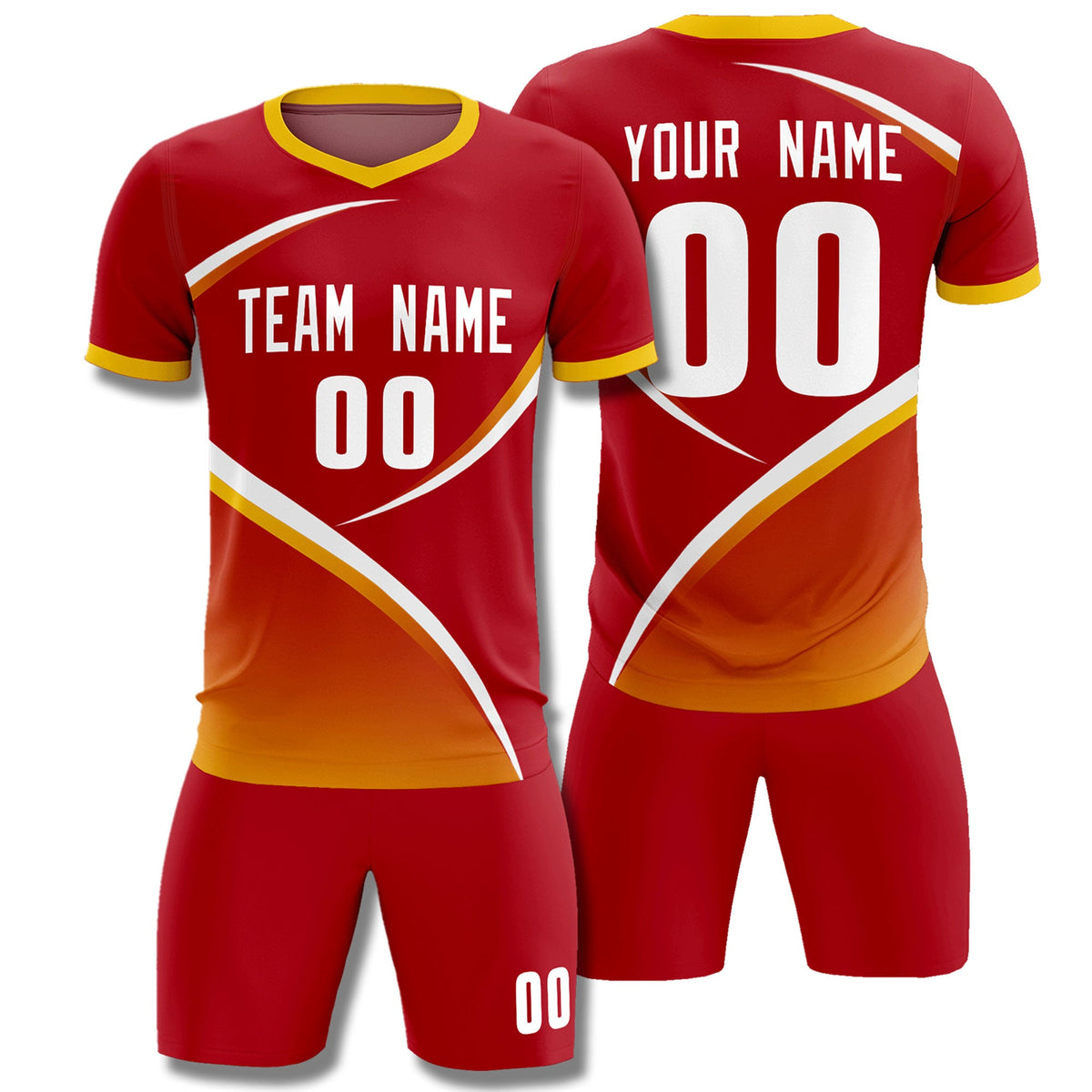 Custom Red Gold Color Block Training Uniform For Men Football Kits Jersey
