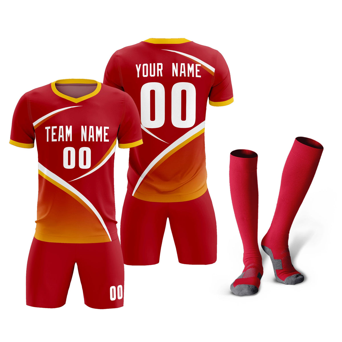 Custom Red Gold Color Block Training Uniform For Men Football Kits Jersey