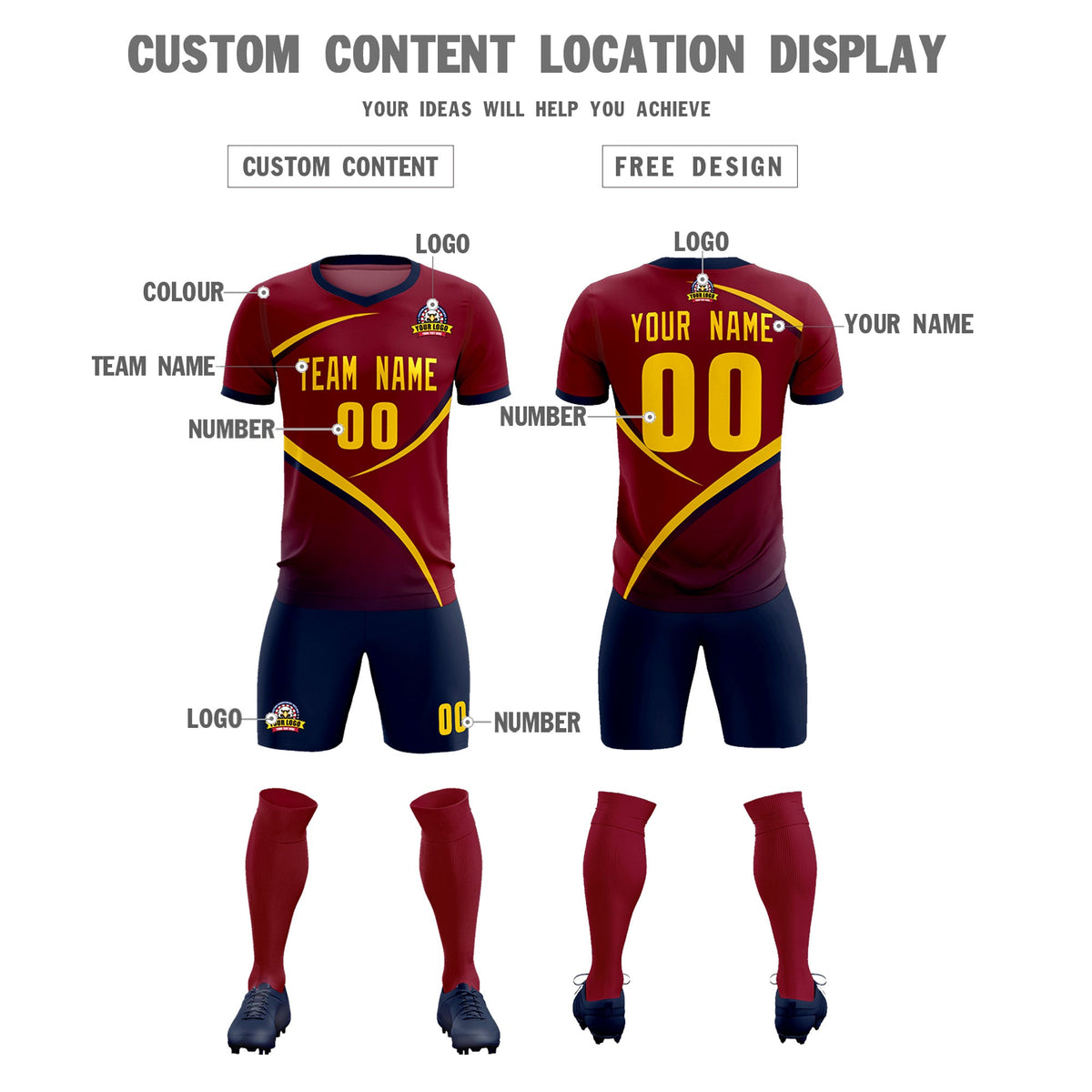 Custom Crimson Navy Color Block Training Uniform For Men Football Kits Jersey