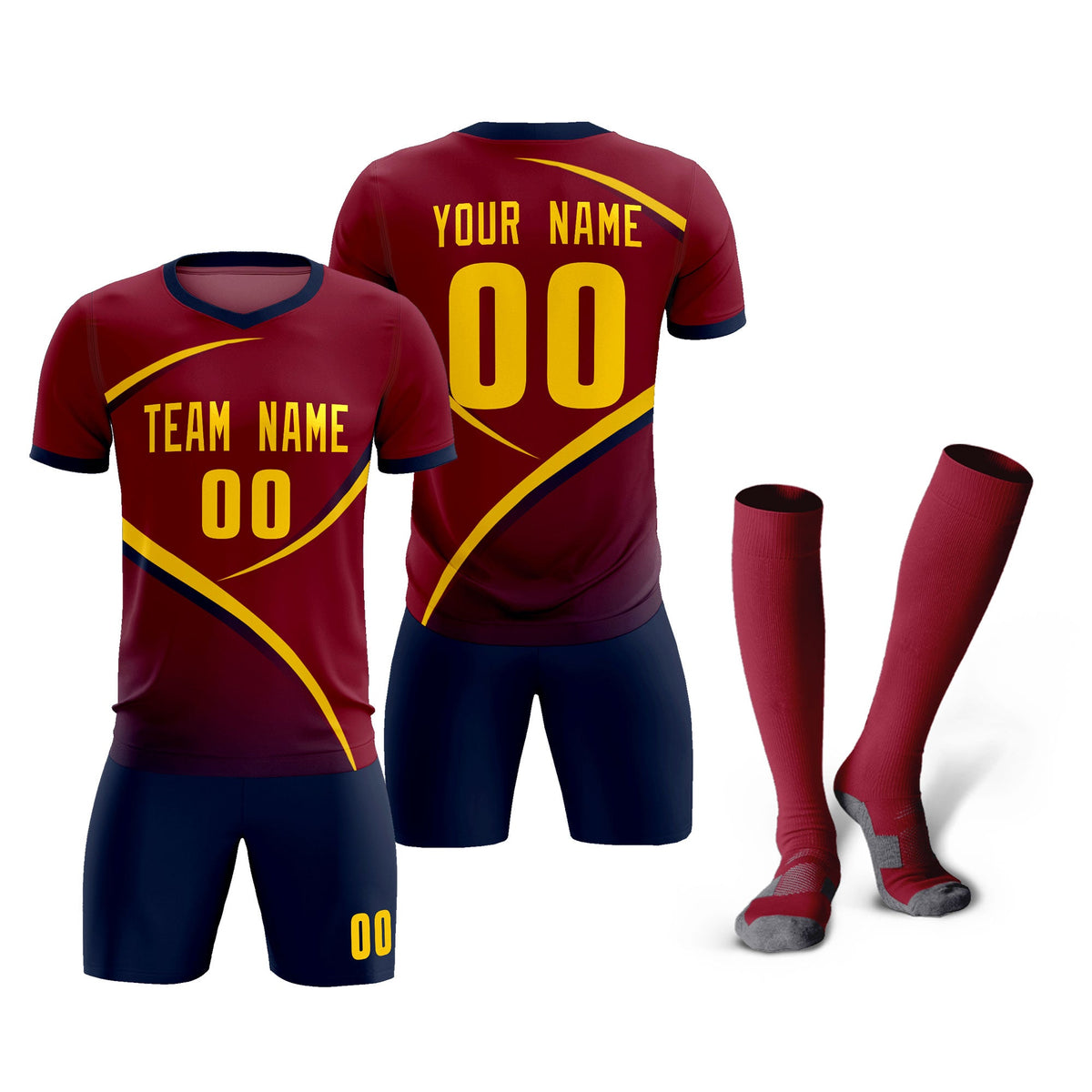 Custom Crimson Navy Color Block Training Uniform For Men Football Kits Jersey