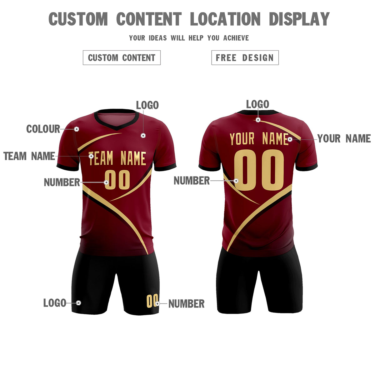 Custom Crimson Black Color Block Training Uniform For Men Football Kits Jersey