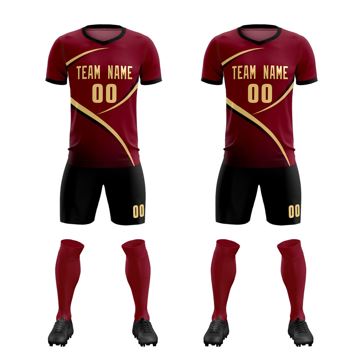 Custom Crimson Black Color Block Training Uniform For Men Football Kits Jersey