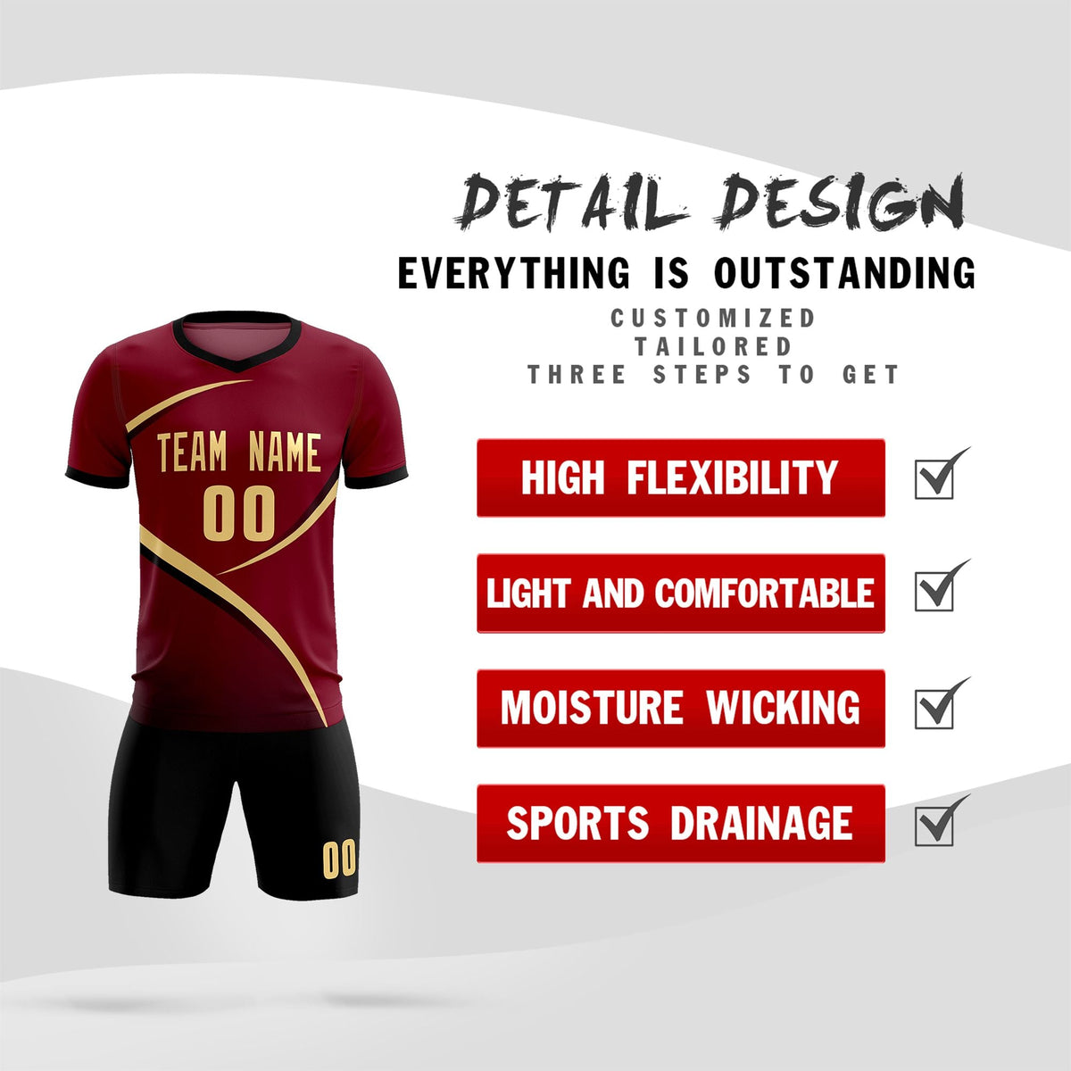 Custom Crimson Black Color Block Training Uniform For Men Football Kits Jersey