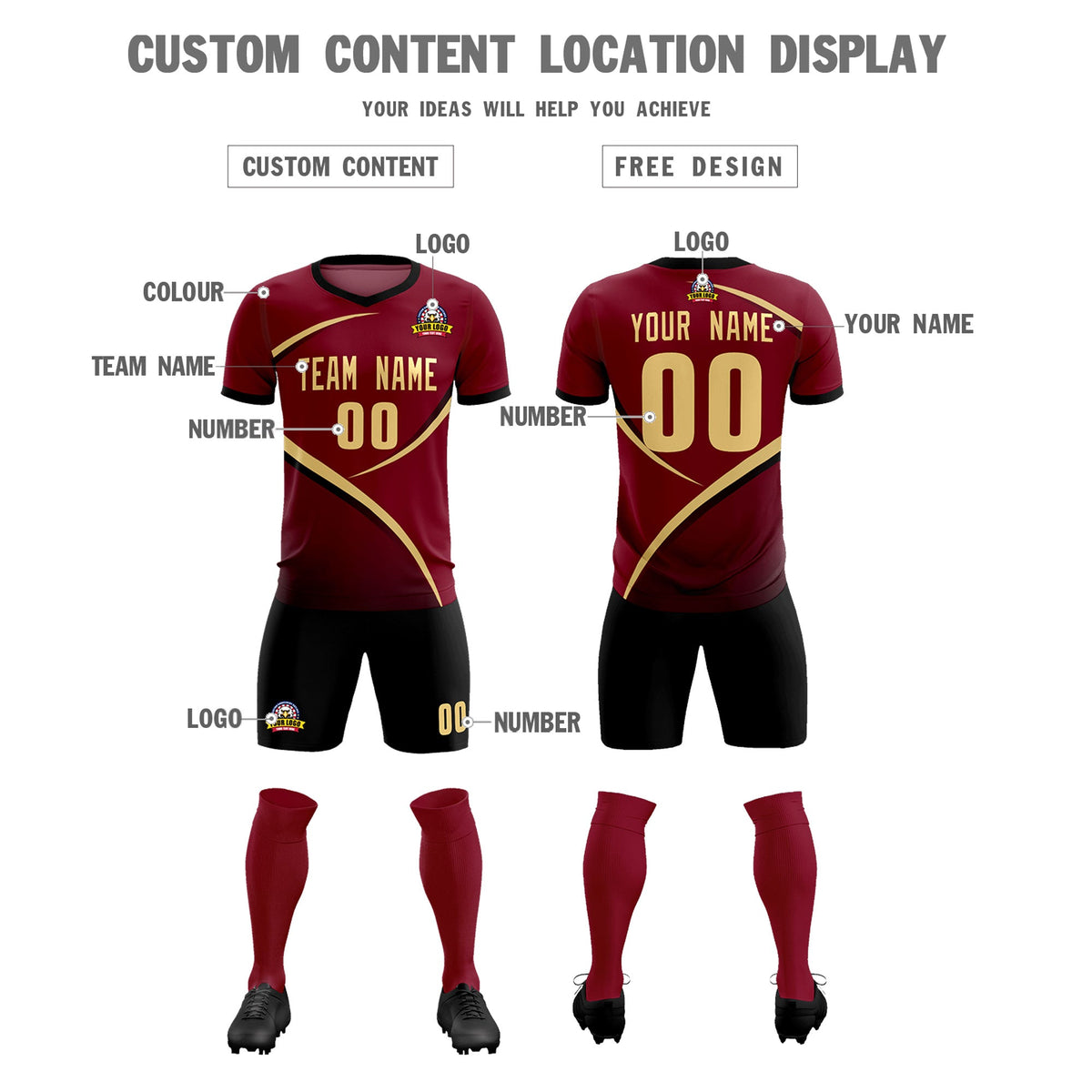Custom Crimson Black Color Block Training Uniform For Men Football Kits Jersey