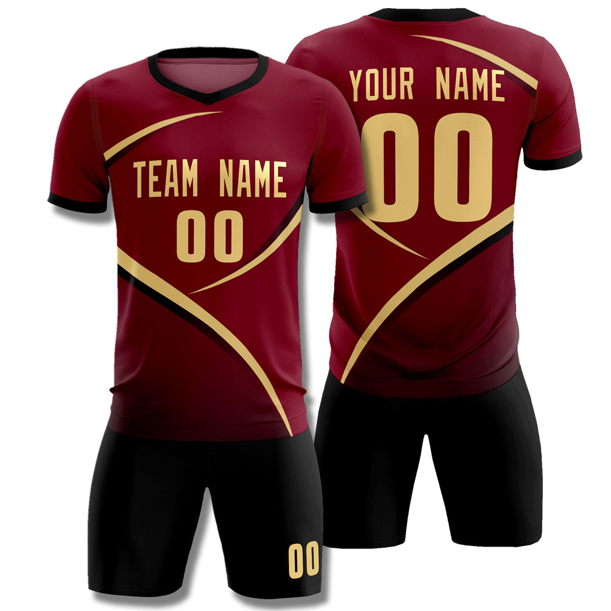 Custom Crimson Black Color Block Training Uniform For Men Football Kits Jersey