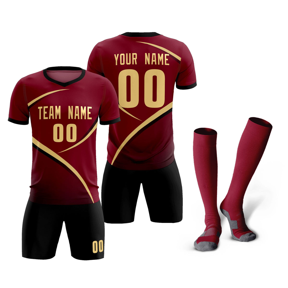 Custom Crimson Black Color Block Training Uniform For Men Football Kits Jersey