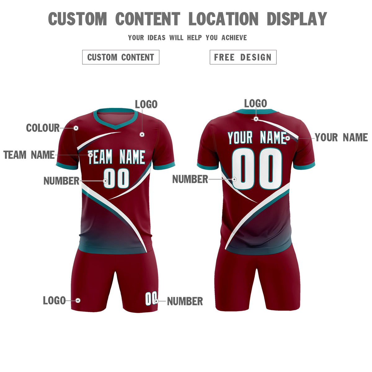 Custom Crimson Aqua Color Block Training Uniform For Men Football Kits Jersey