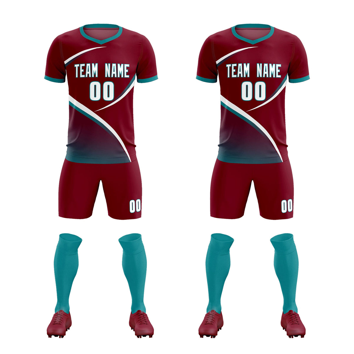 Custom Crimson Aqua Color Block Training Uniform For Men Football Kits Jersey