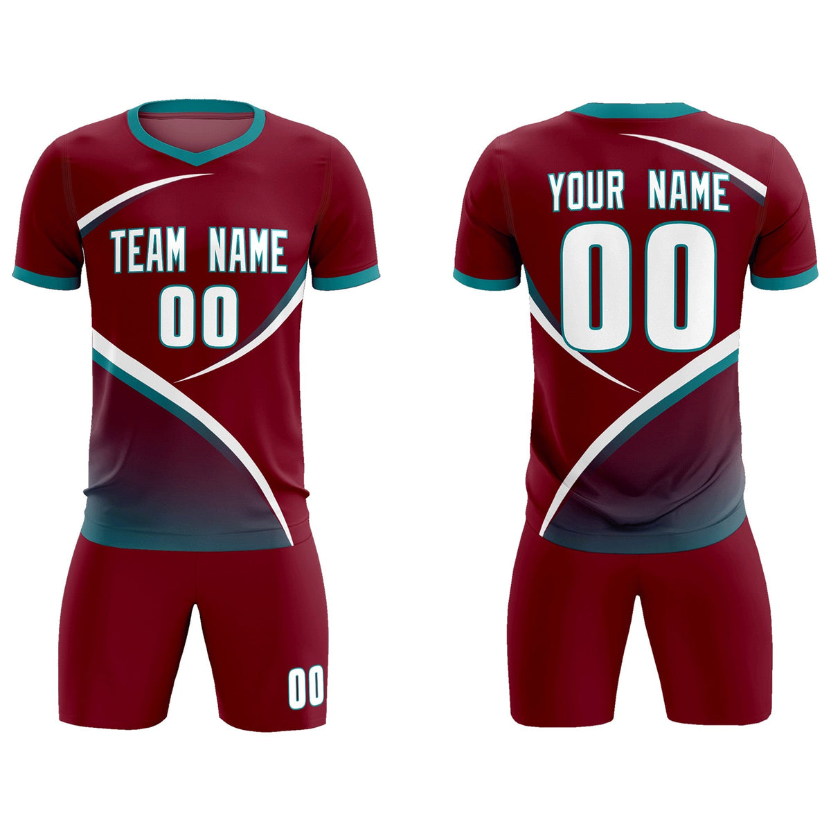 Custom Crimson Aqua Color Block Training Uniform For Men Football Kits Jersey