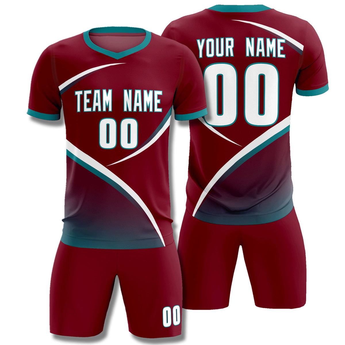 Custom Crimson Aqua Color Block Training Uniform For Men Football Kits Jersey