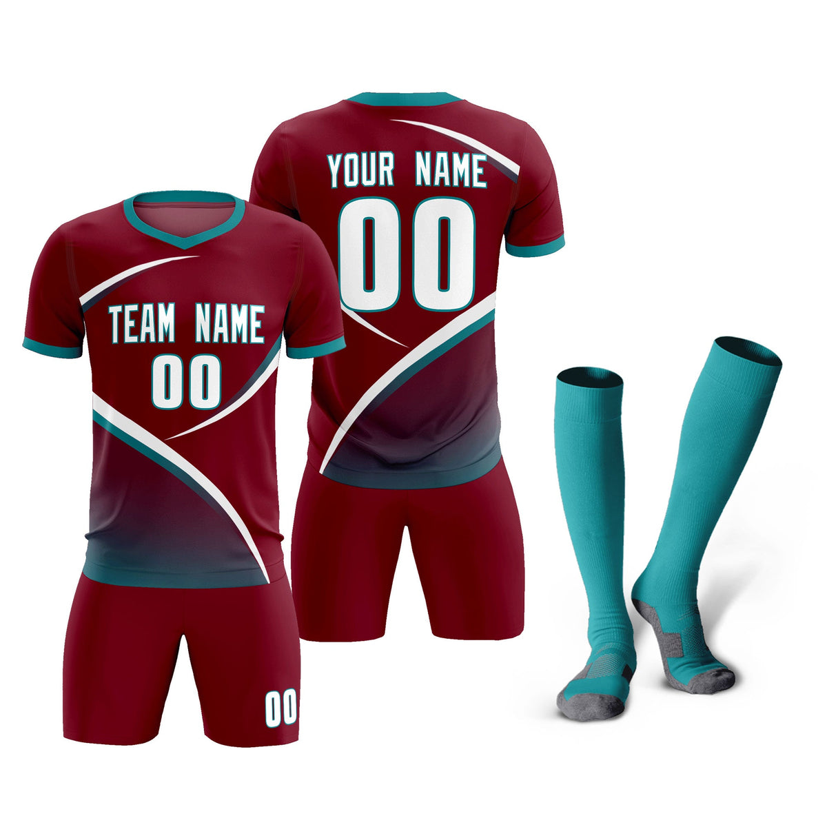 Custom Crimson Aqua Color Block Training Uniform For Men Football Kits Jersey