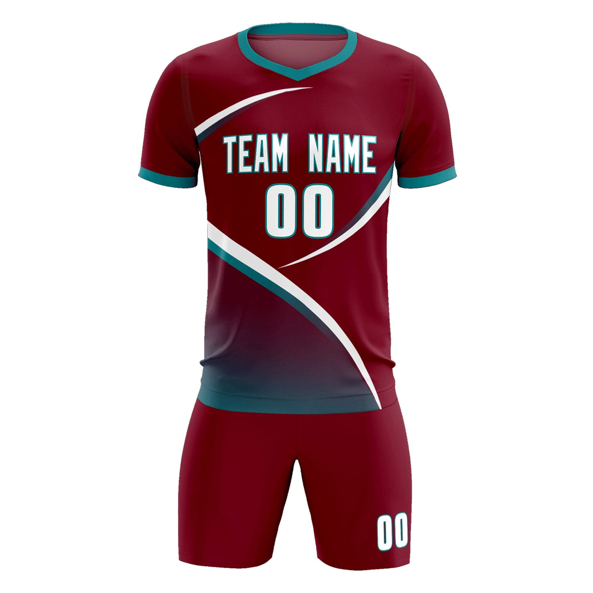 Custom Crimson Aqua Color Block Training Uniform For Men Football Kits Jersey