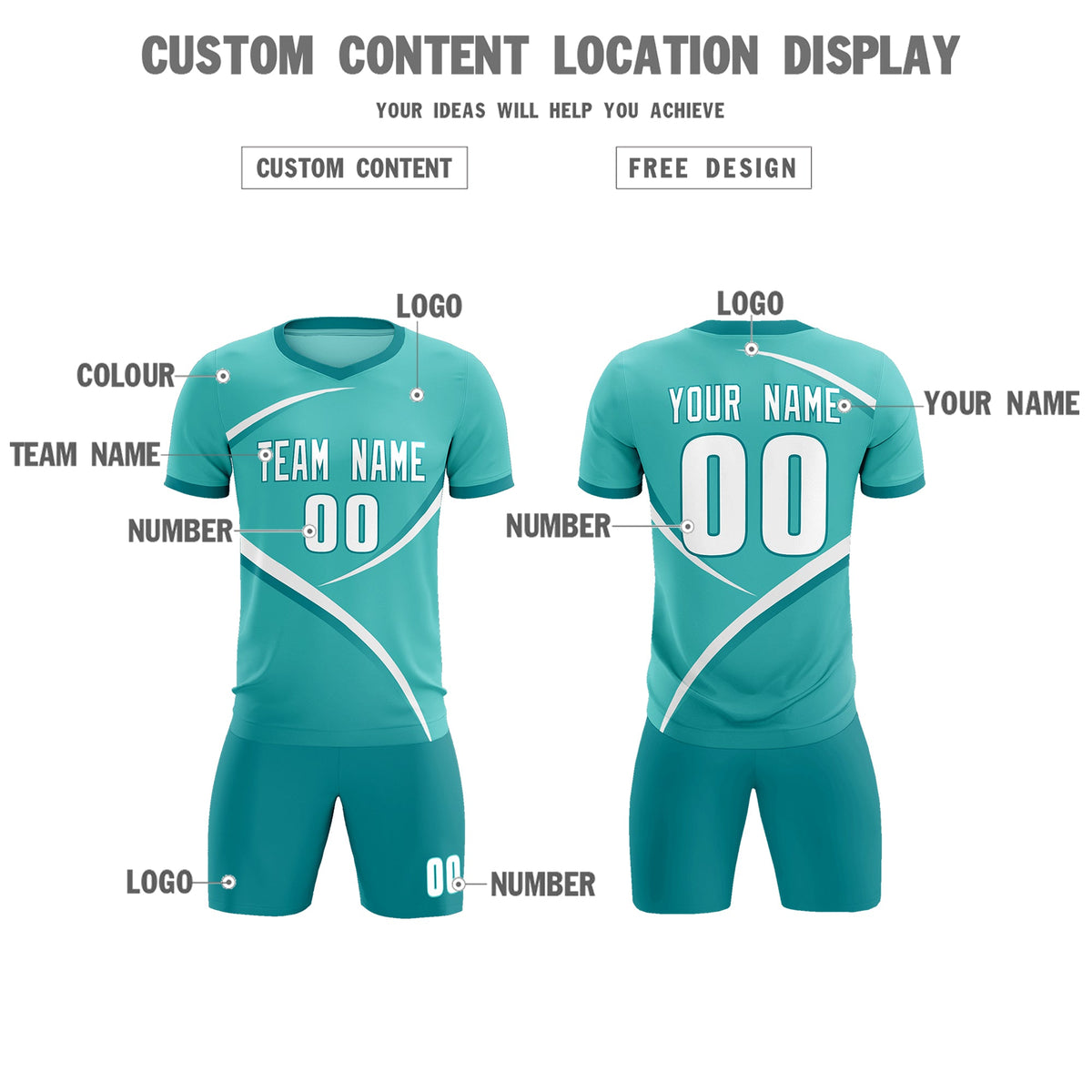 Custom Bright Green Aqua Color Block Training Uniform For Men Football Kits Jersey