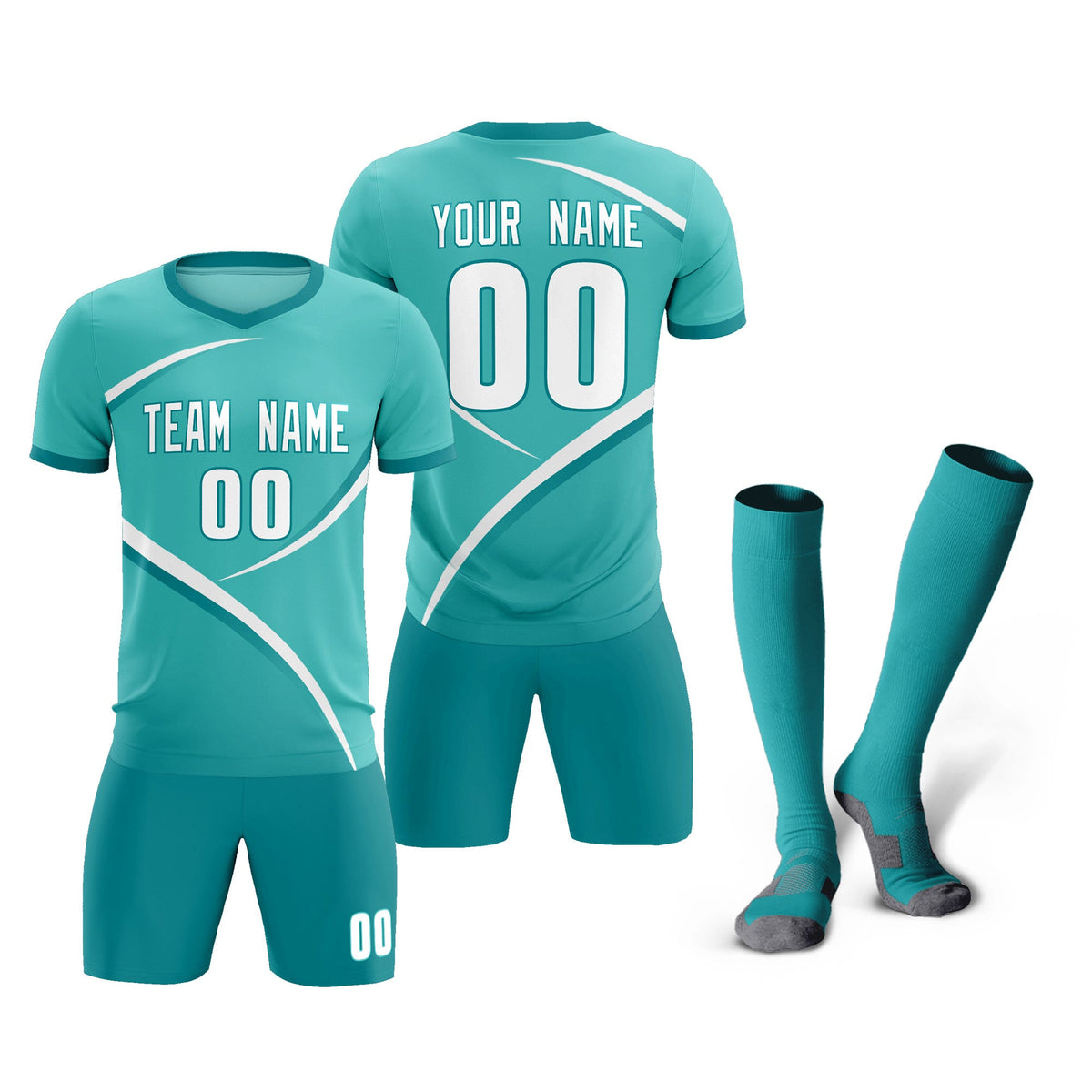 Custom Bright Green Aqua Color Block Training Uniform For Men Football Kits Jersey