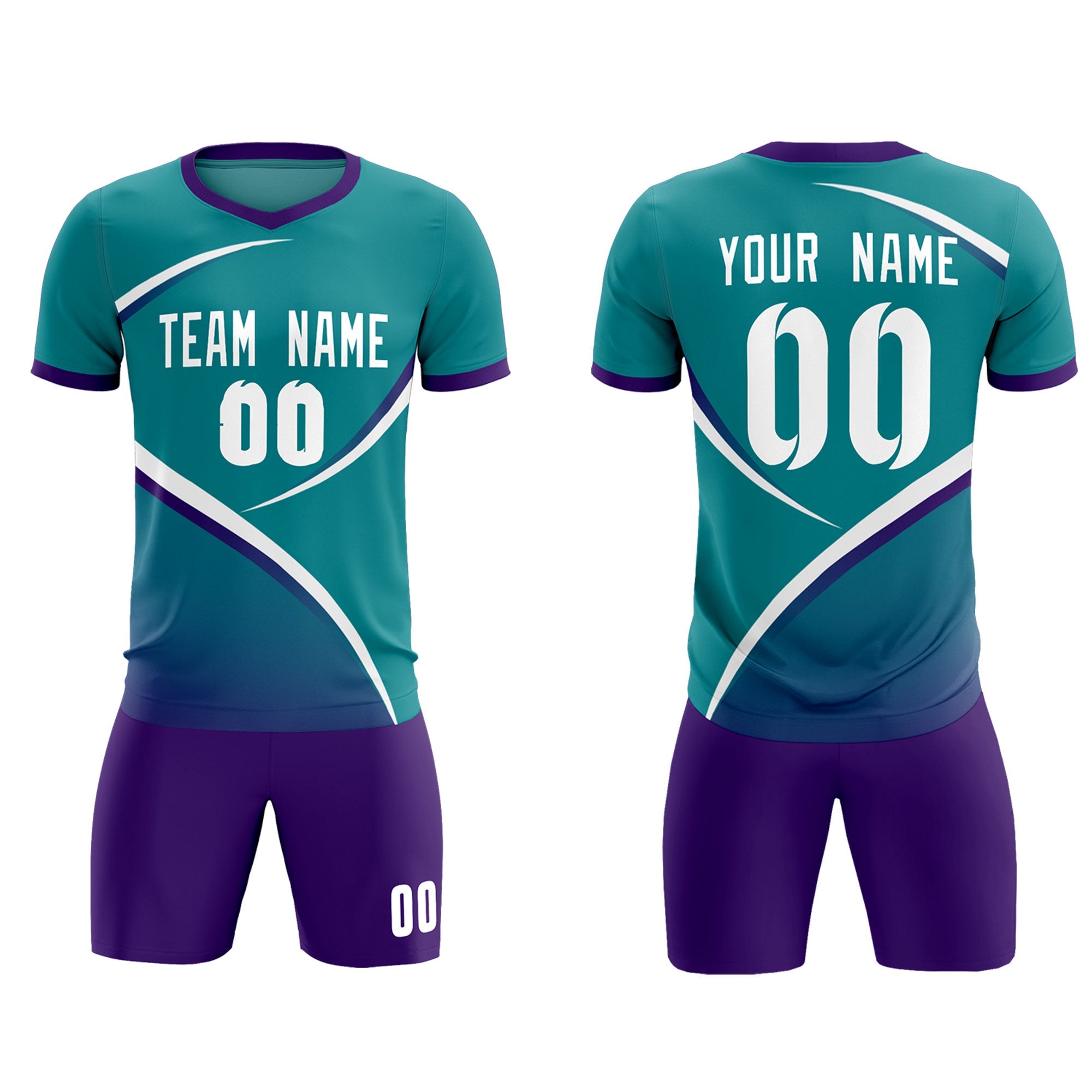 Custom Aqua Purple Color Block Training Uniform For Men Soccer Sets Jersey