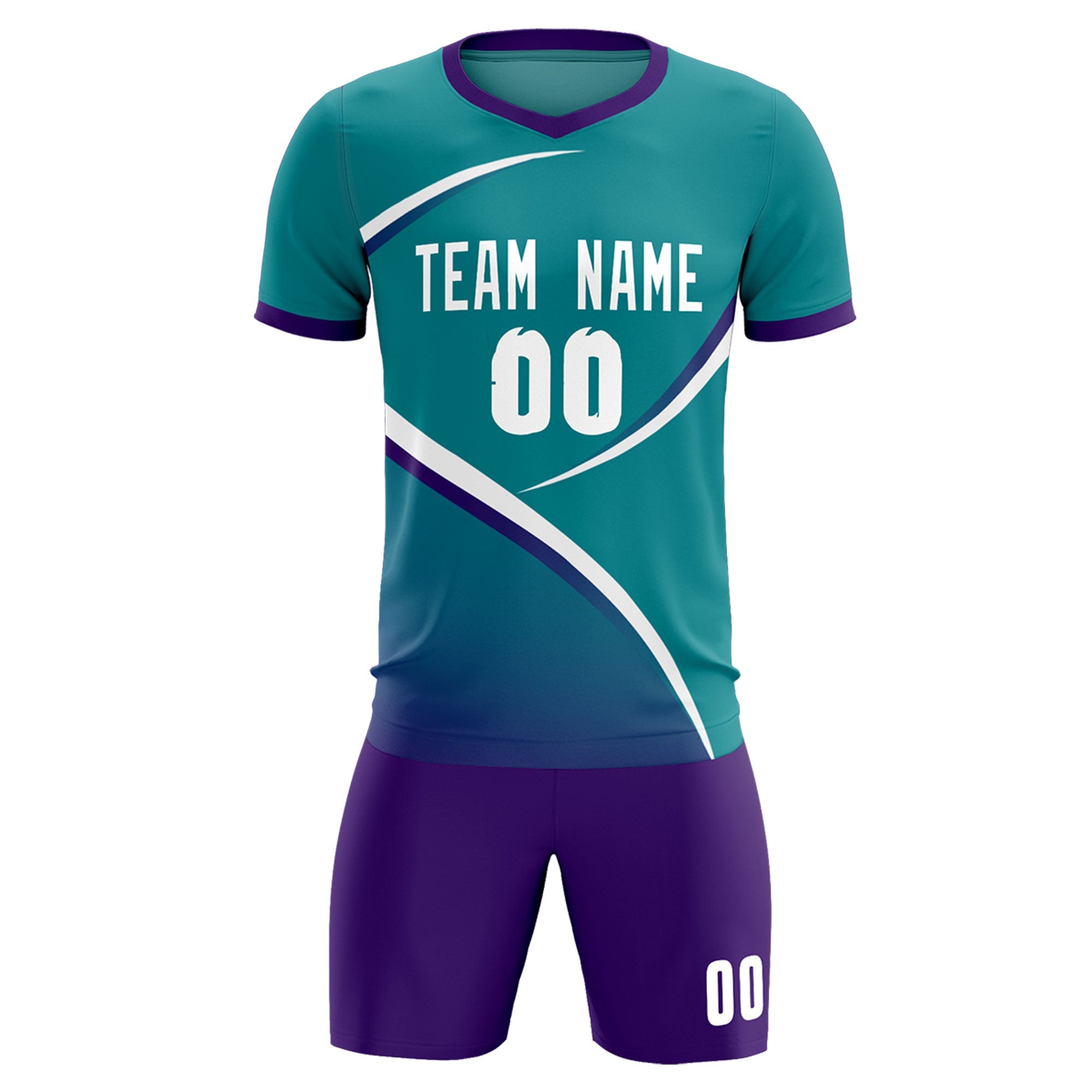 Custom Aqua Purple Color Block Training Uniform For Men Soccer Sets Jersey