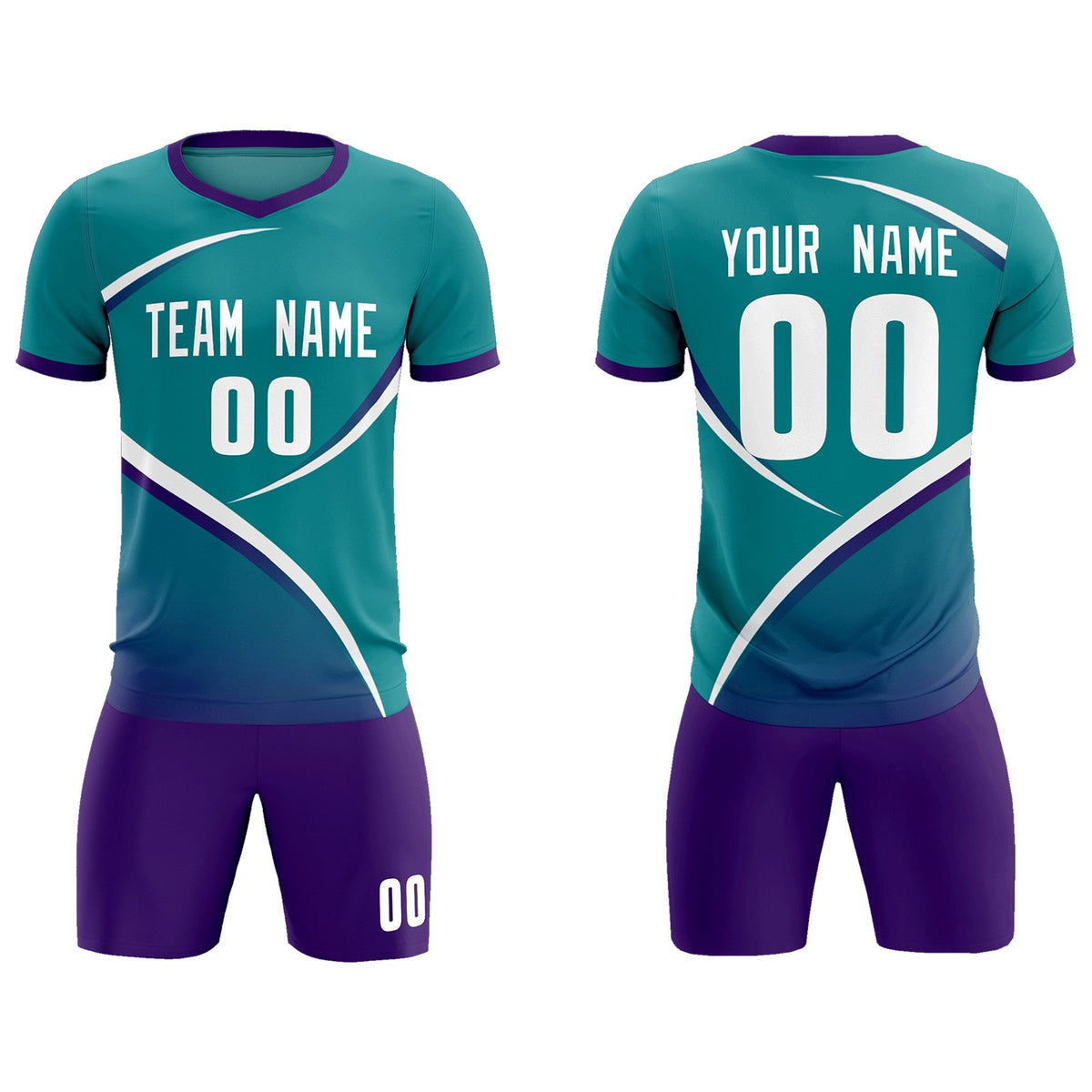 Custom Aqua Purple Color Block Training Uniform For Men Soccer Sets Jersey