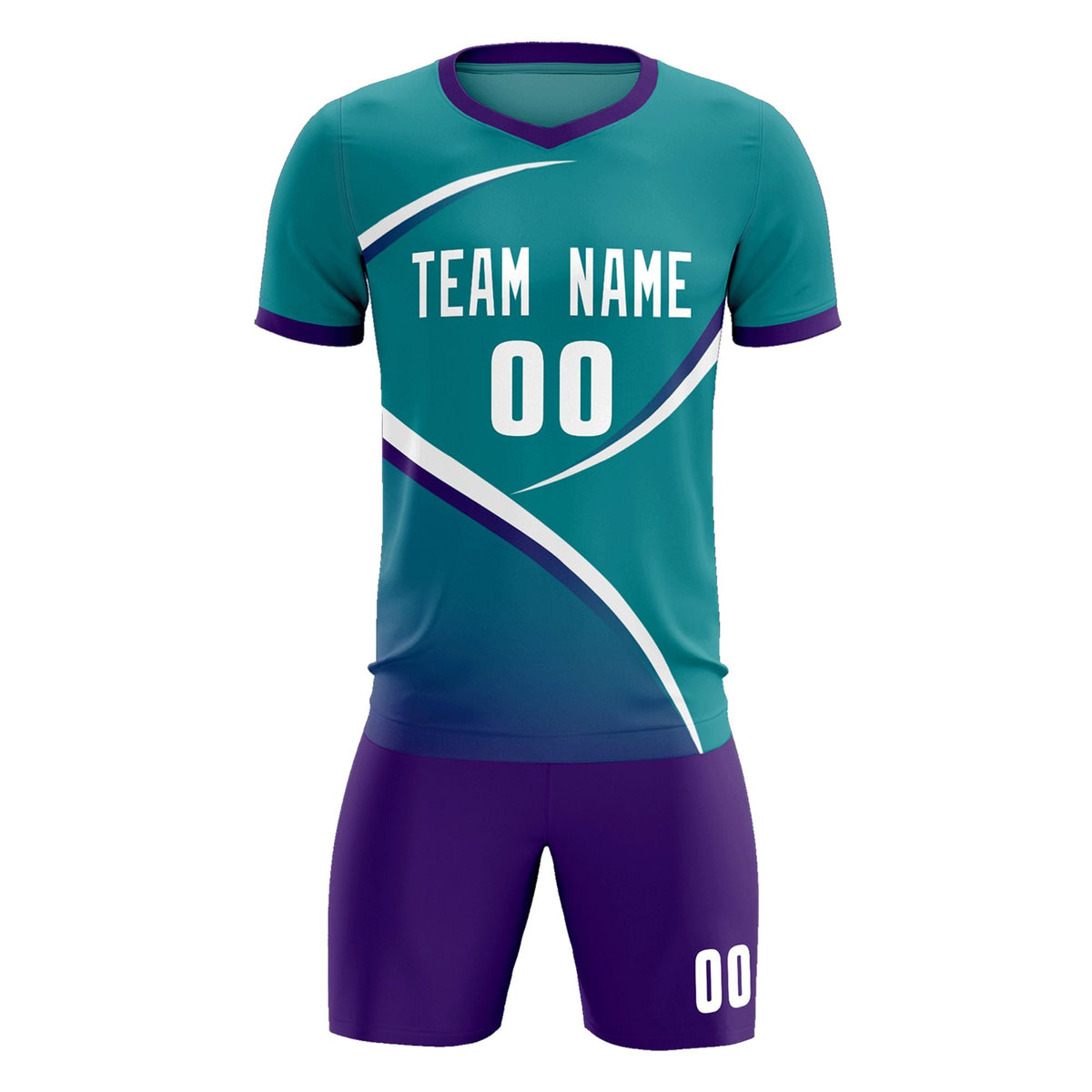 Custom Aqua Purple Color Block Training Uniform For Men Soccer Sets Jersey