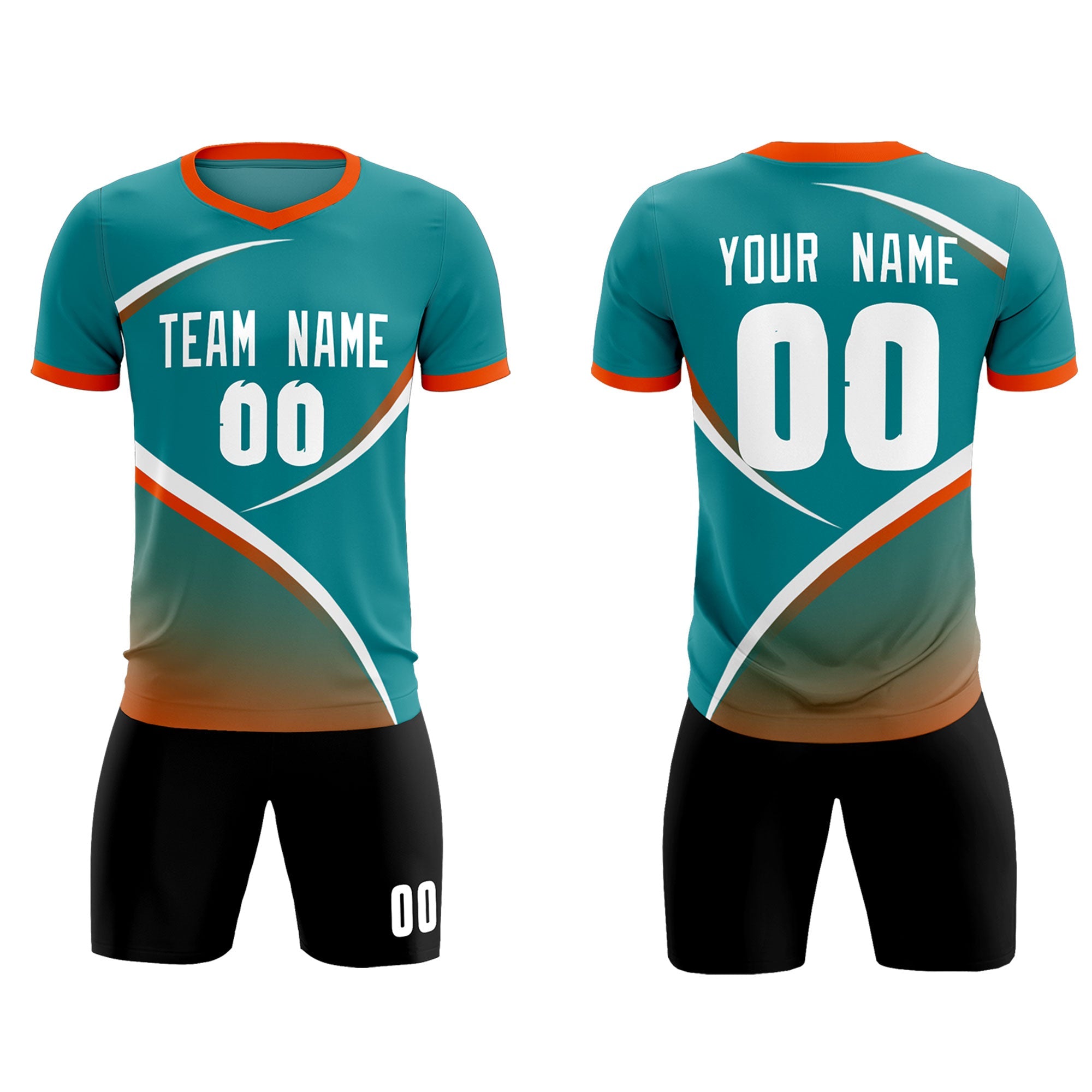Custom Aqua Orange Color Block Training Uniform For Men Soccer Sets Jersey