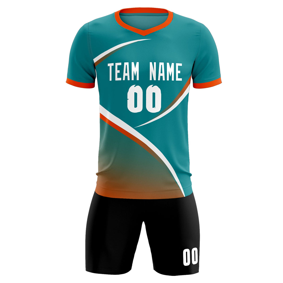 Custom Aqua Orange Color Block Training Uniform For Men Soccer Sets Jersey