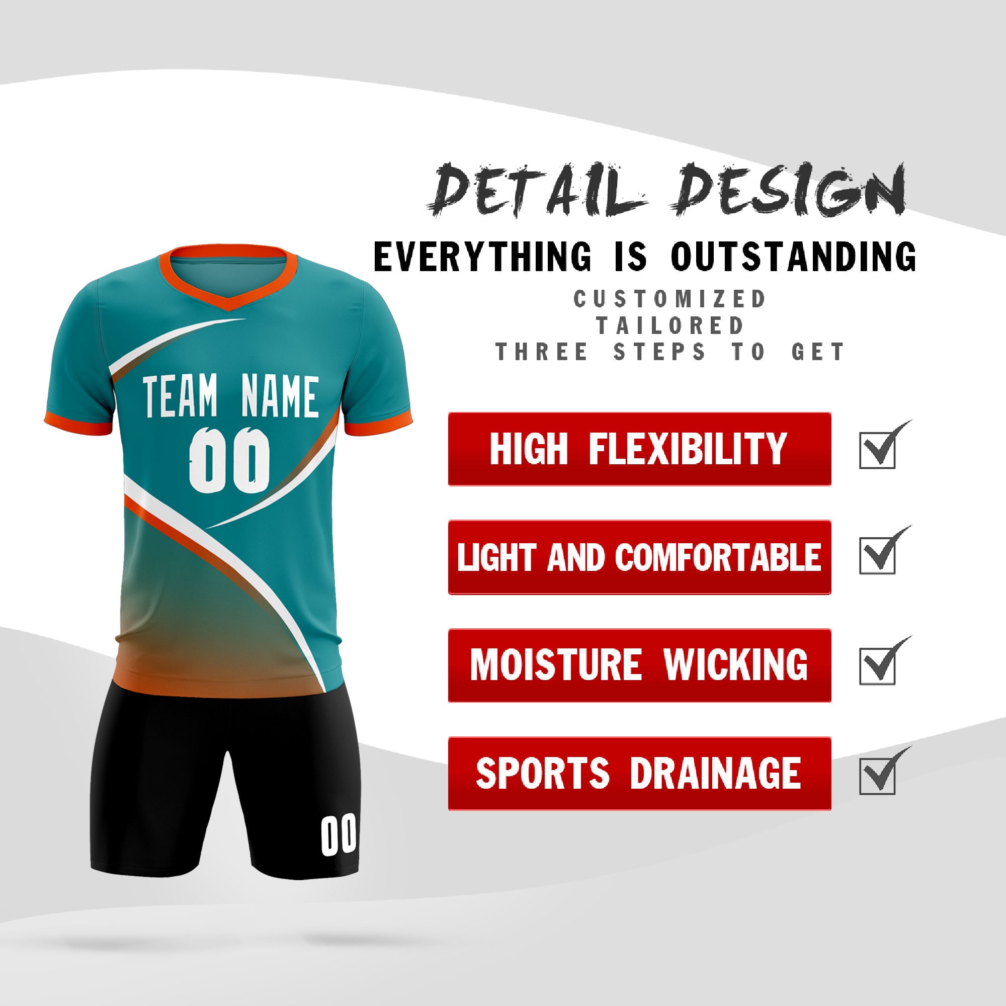 Custom Aqua Orange Color Block Training Uniform For Men Soccer Sets Jersey