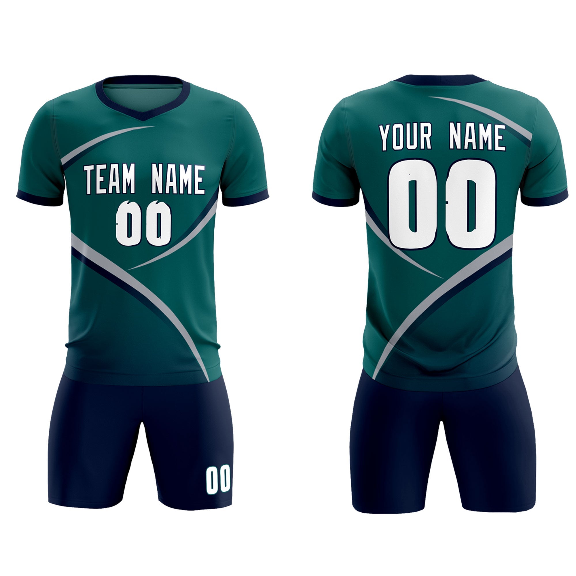 Custom Aqua Navy Color Block Training Uniform For Men Soccer Sets Jersey