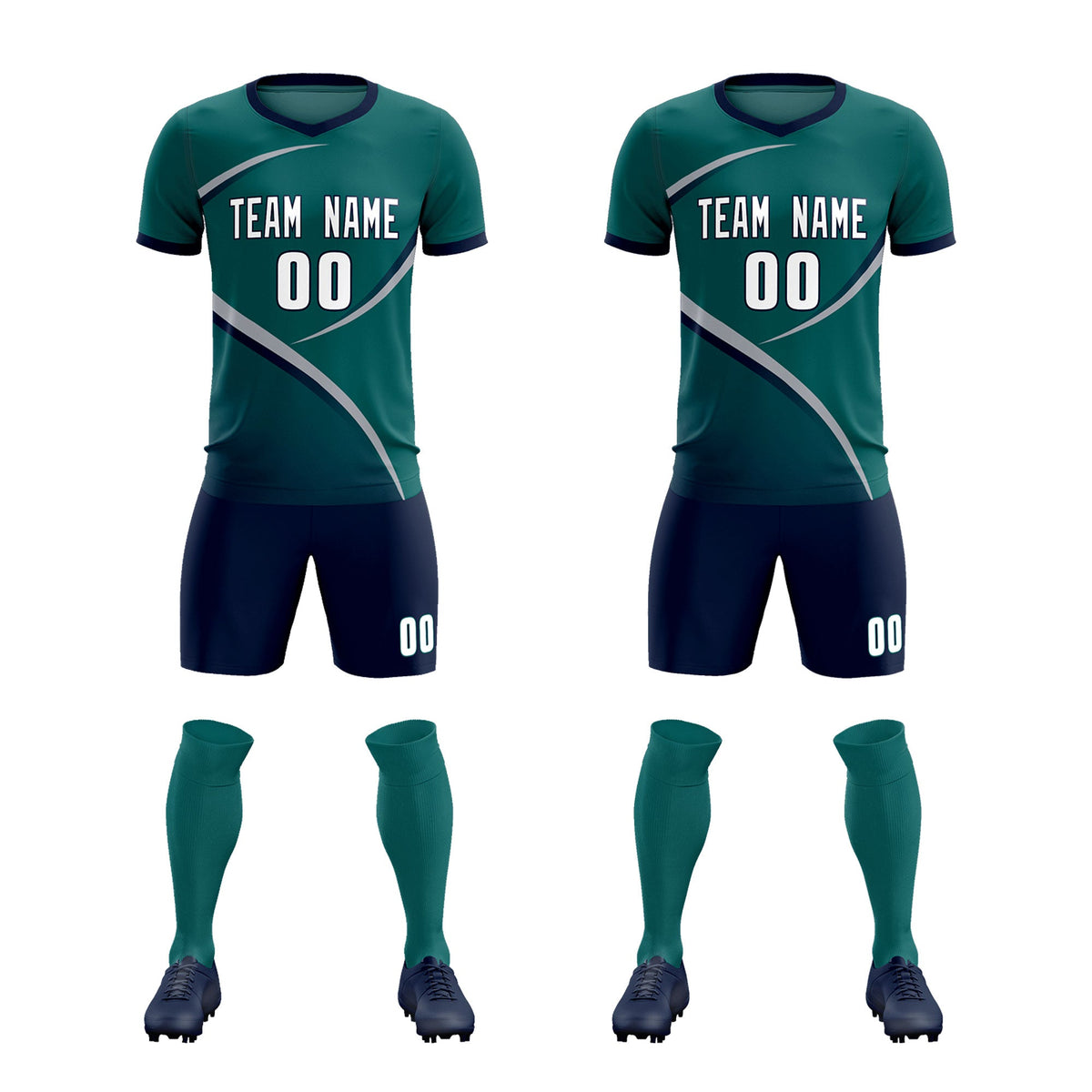 Custom Aqua Navy Color Block Training Uniform For Men Soccer Sets Jersey