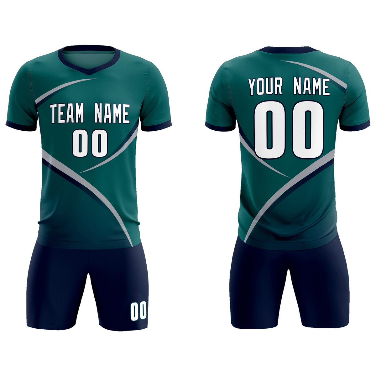 Custom Aqua Navy Color Block Training Uniform For Men Soccer Sets Jersey