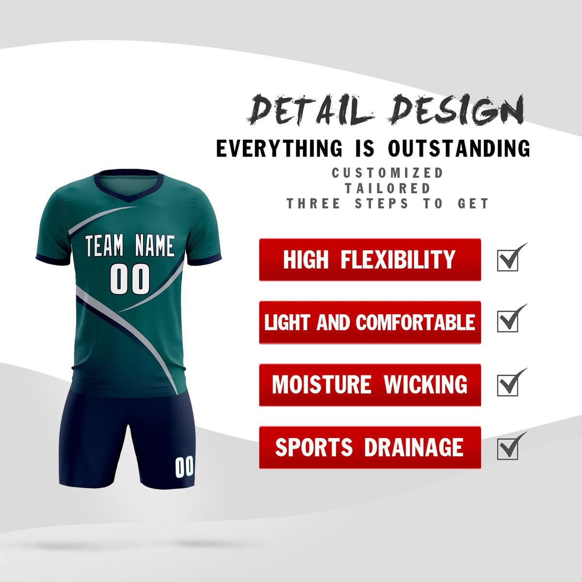 Custom Aqua Navy Color Block Training Uniform For Men Soccer Sets Jersey