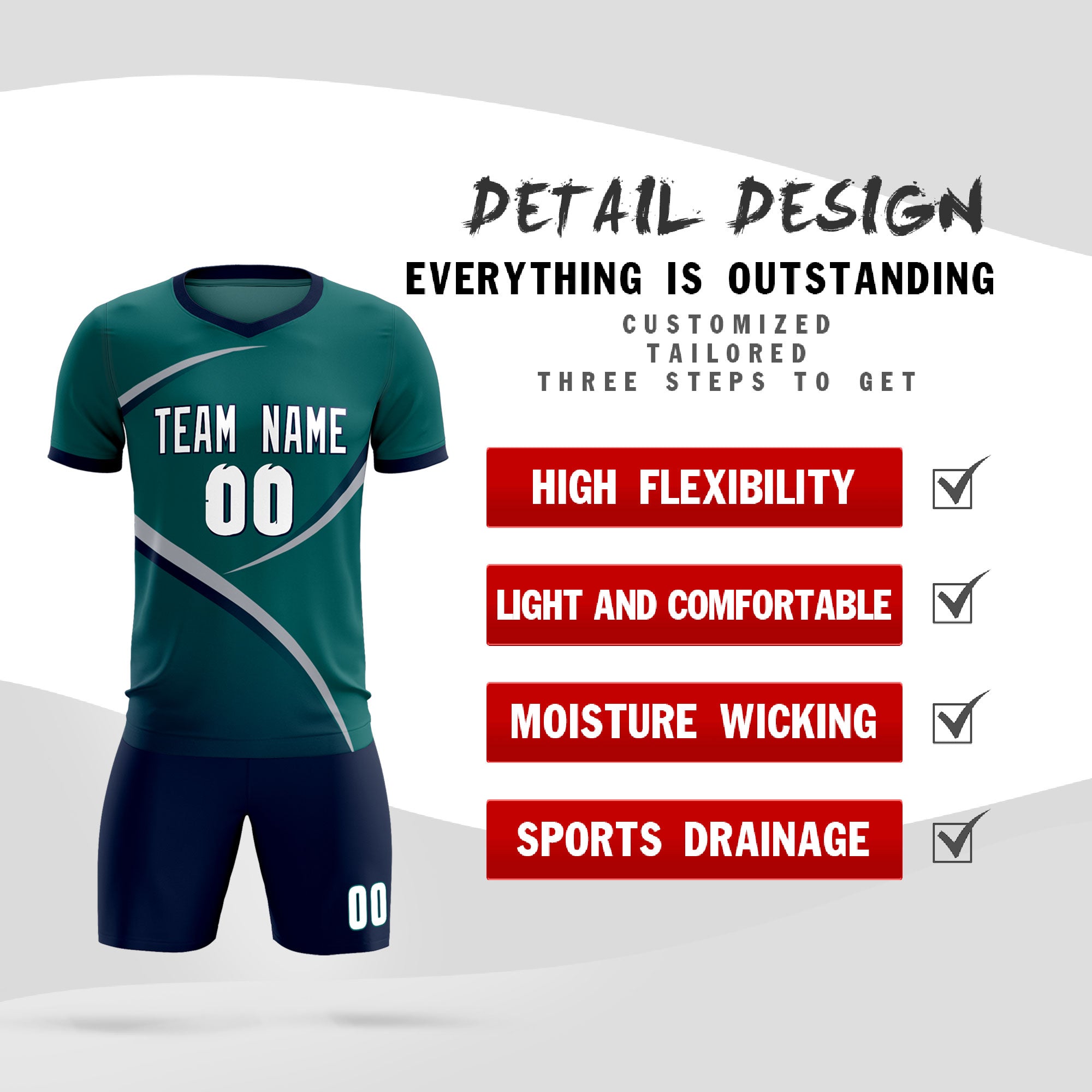 Custom Aqua Navy Color Block Training Uniform For Men Soccer Sets Jersey