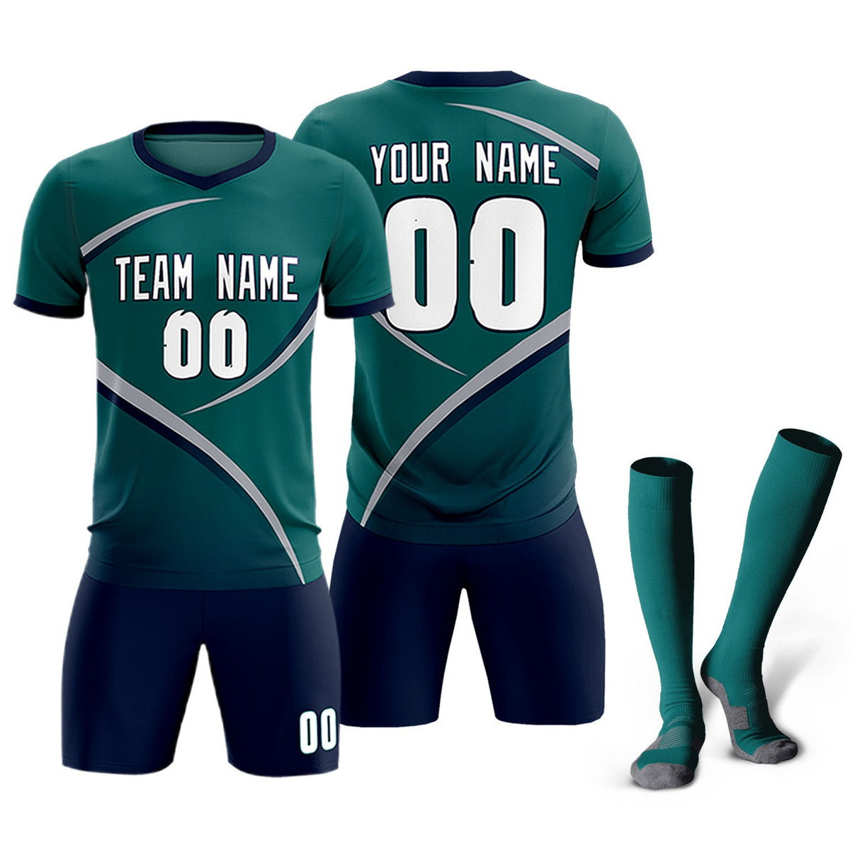Custom Aqua Navy Color Block Training Uniform For Men Soccer Sets Jersey