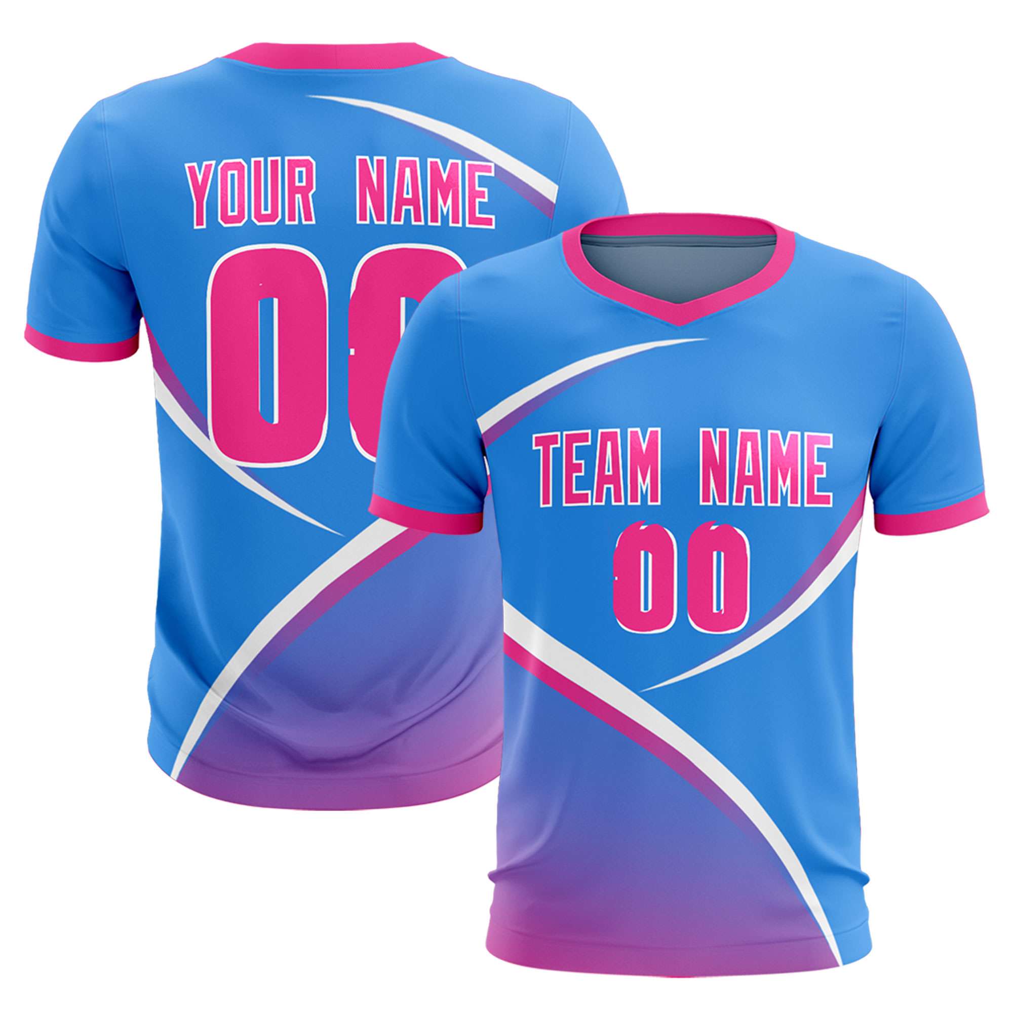 Custom Powder Blue Pink Color Block Training Uniform For Men Soccer Sets Jersey