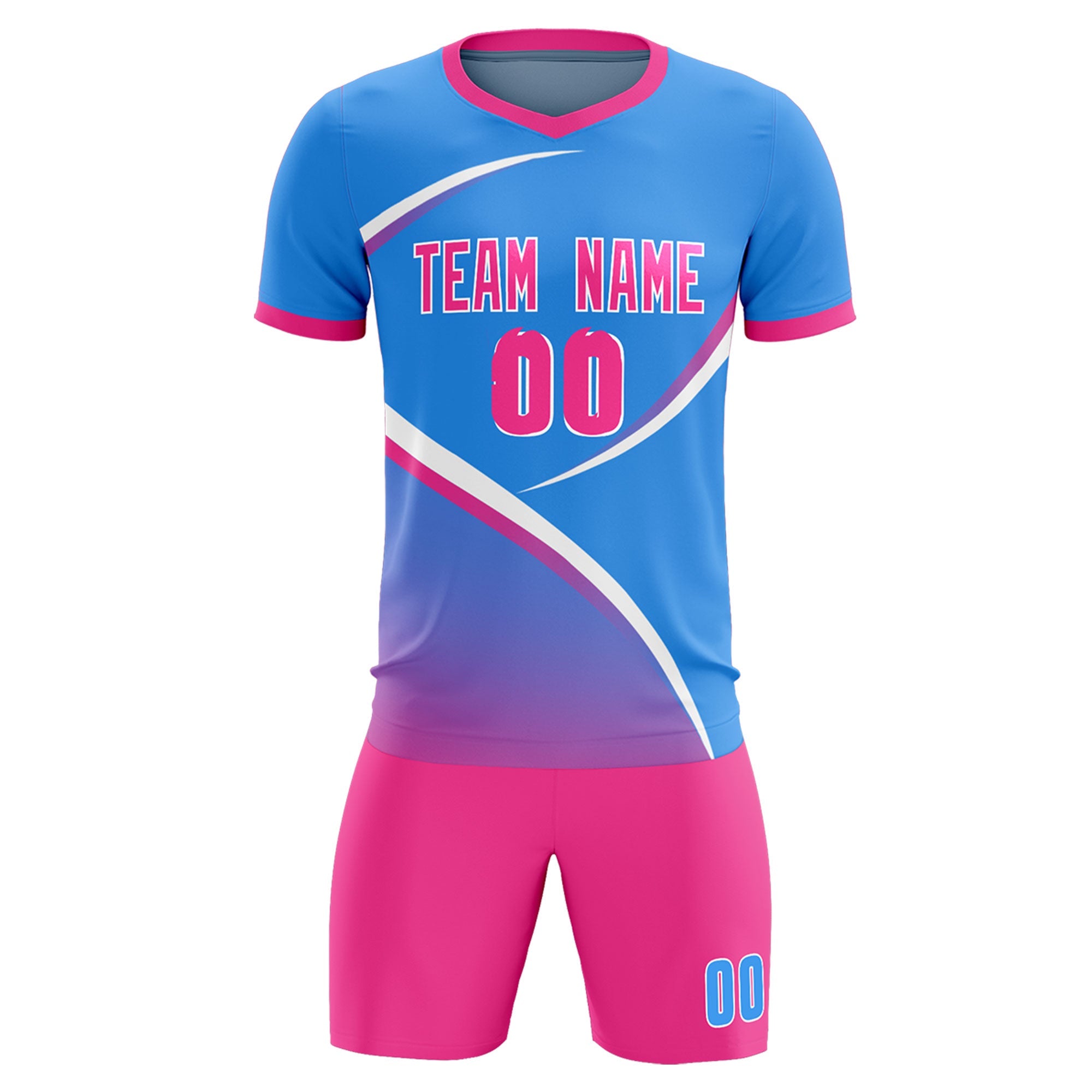 Custom Powder Blue Pink Color Block Training Uniform For Men Soccer Sets Jersey
