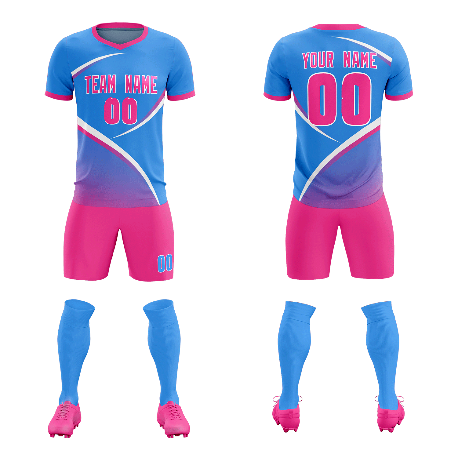 Custom Powder Blue Pink Color Block Training Uniform For Men Soccer Sets Jersey