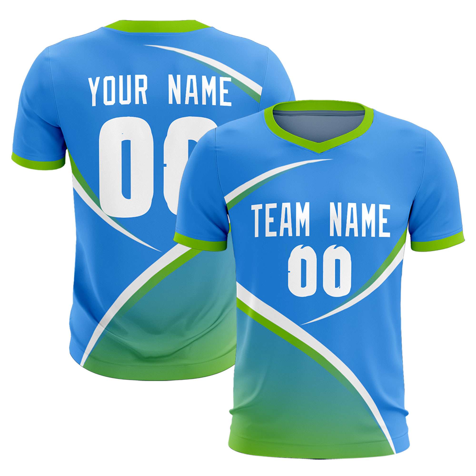 Custom Powder Blue Neon Green Color Block Training Uniform For Men Soccer Sets Jersey