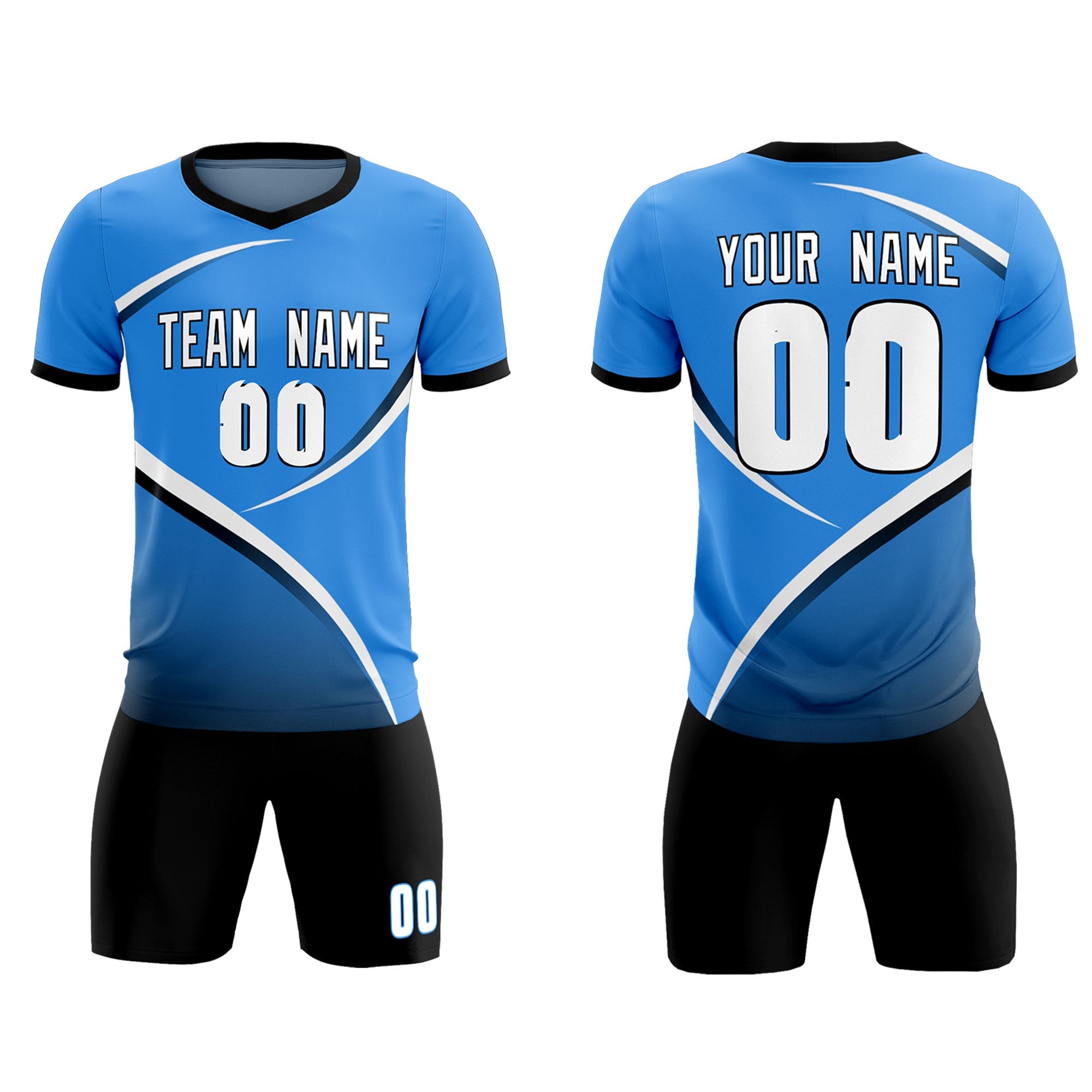 Custom Powder Blue Navy Color Block Training Uniform For Men Soccer Sets Jersey