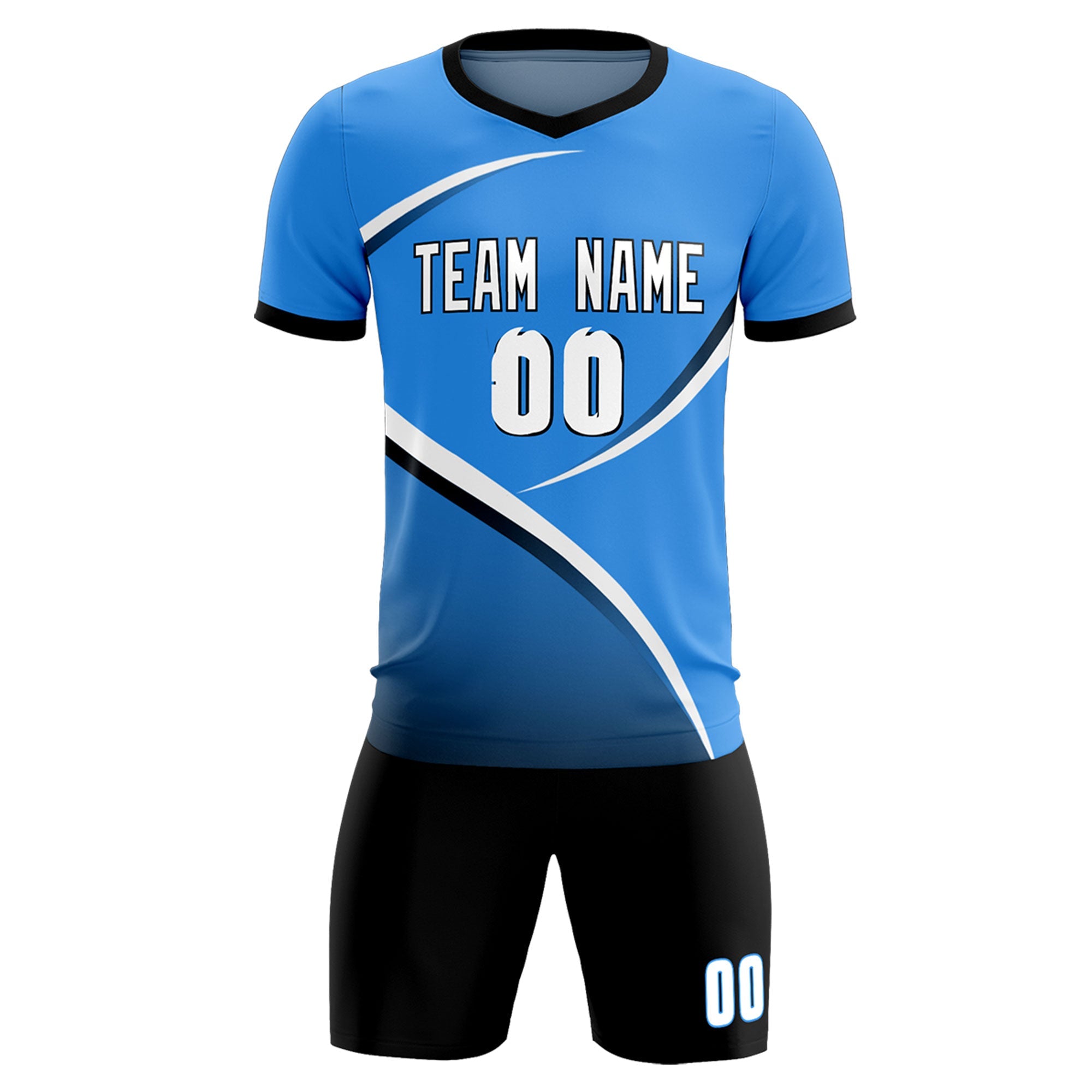 Custom Powder Blue Navy Color Block Training Uniform For Men Soccer Sets Jersey