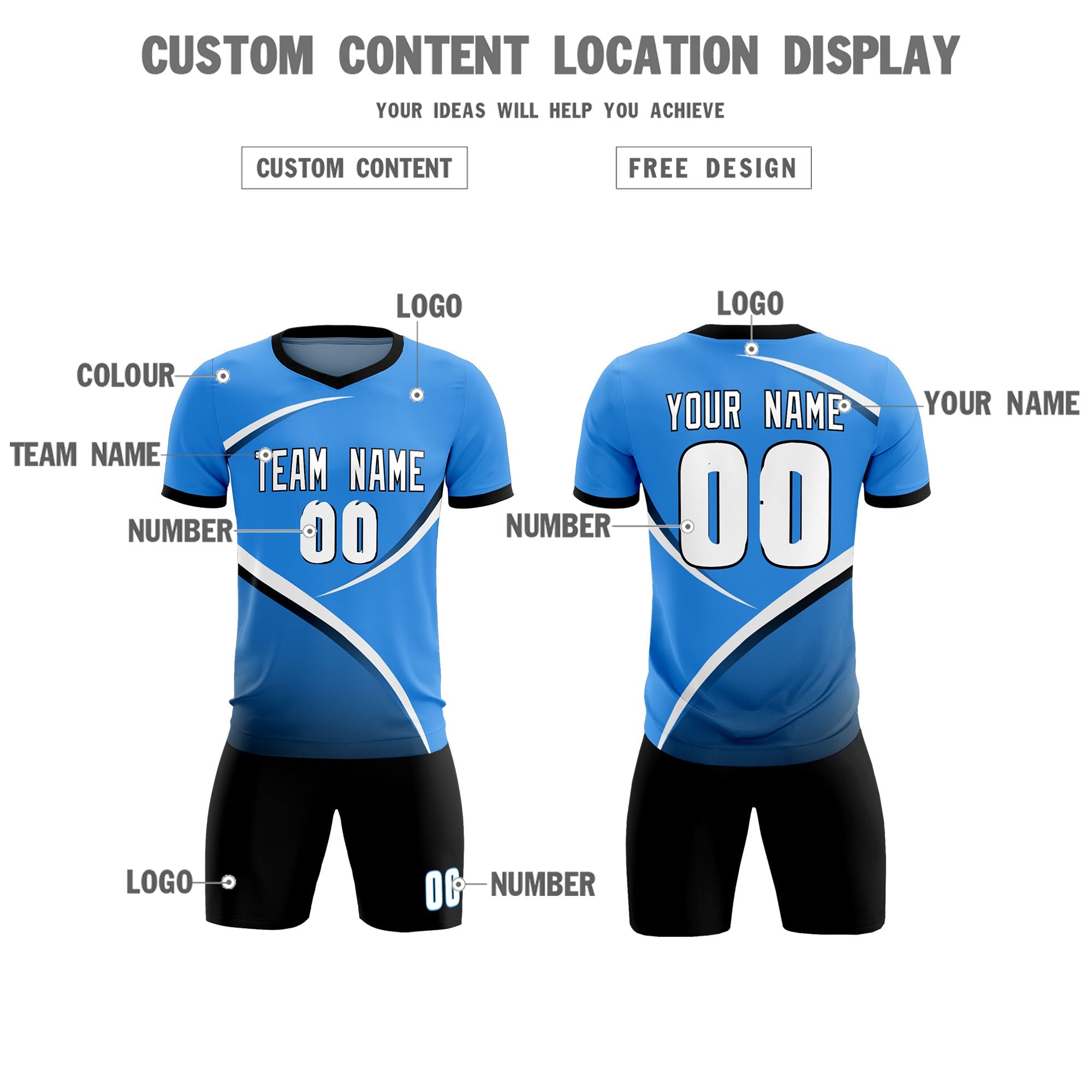Custom Powder Blue Navy Color Block Training Uniform For Men Soccer Sets Jersey