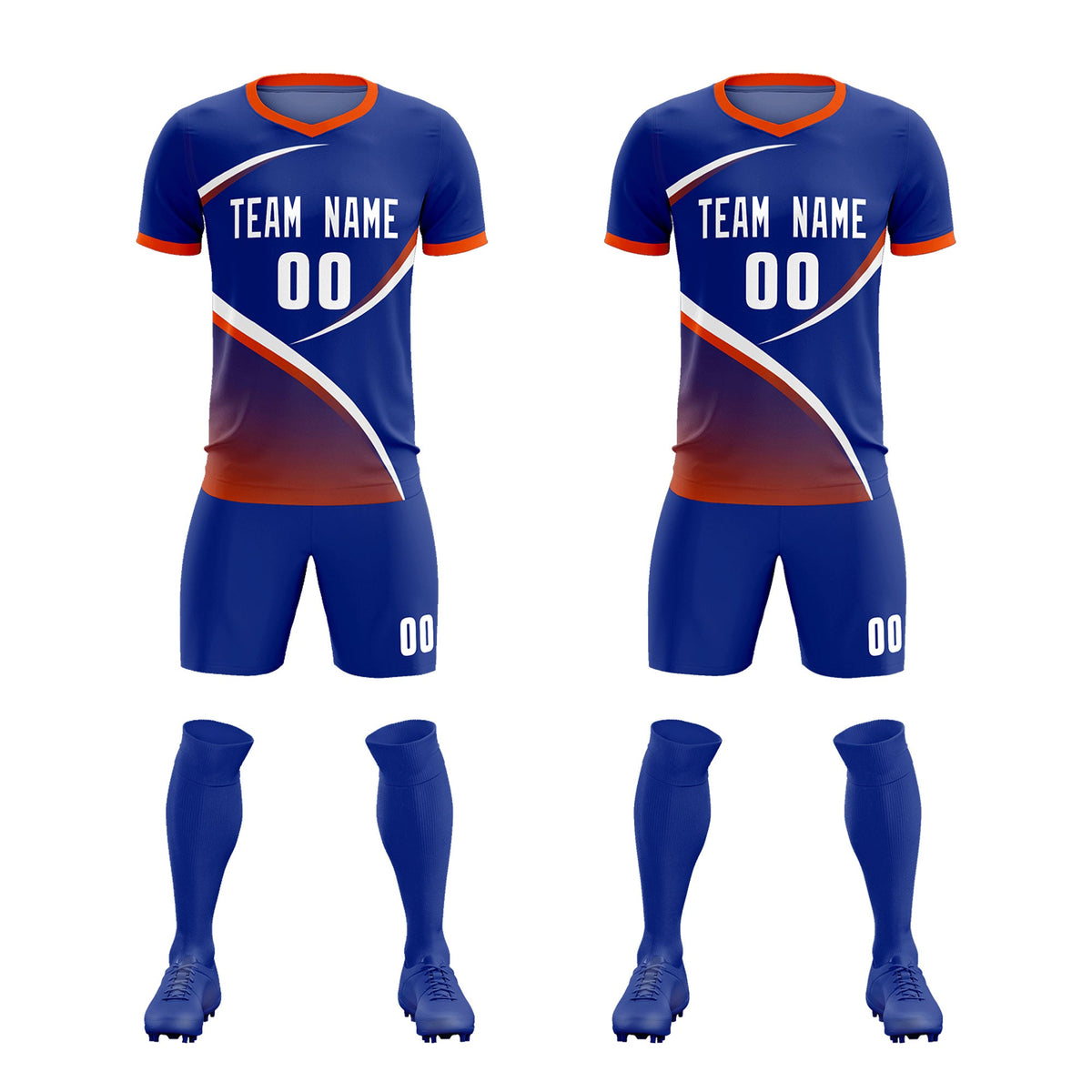 Custom Royal Orange Color Block Training Uniform For Men Soccer Sets Jersey