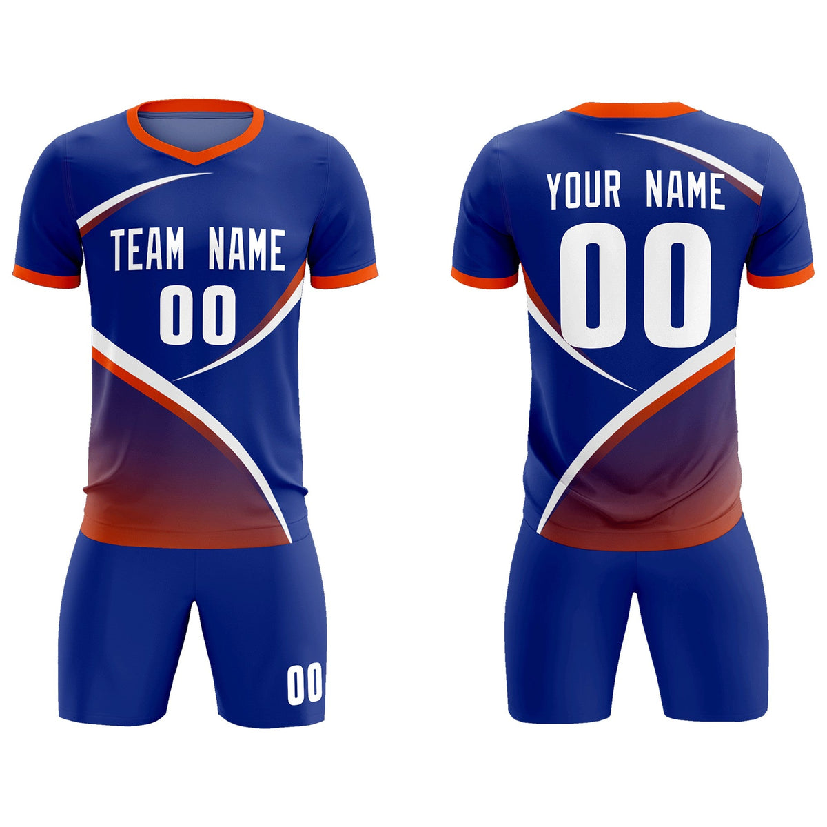 Custom Royal Orange Color Block Training Uniform For Men Soccer Sets Jersey