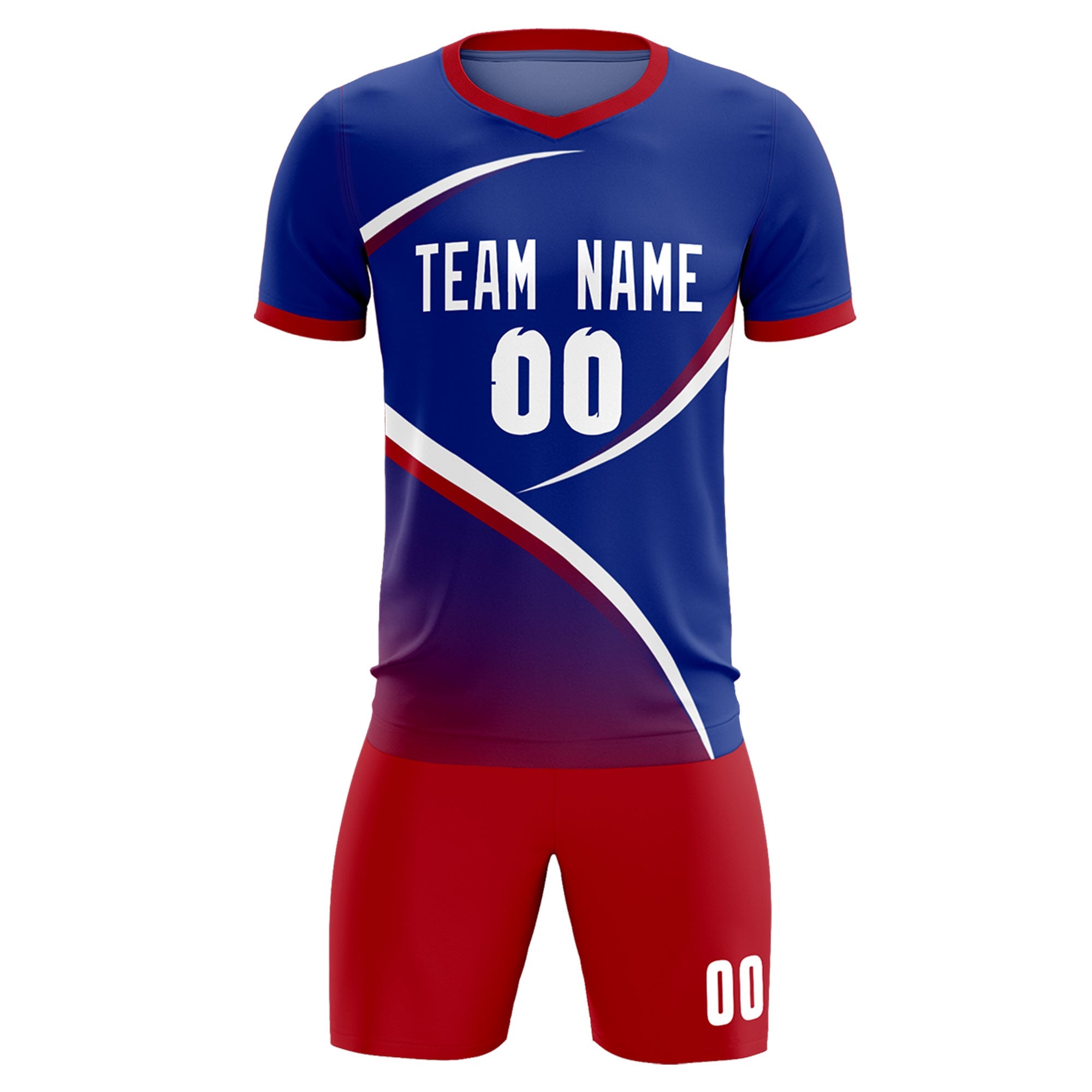 Custom Royal Red Color Block Training Uniform For Men Soccer Sets Jersey