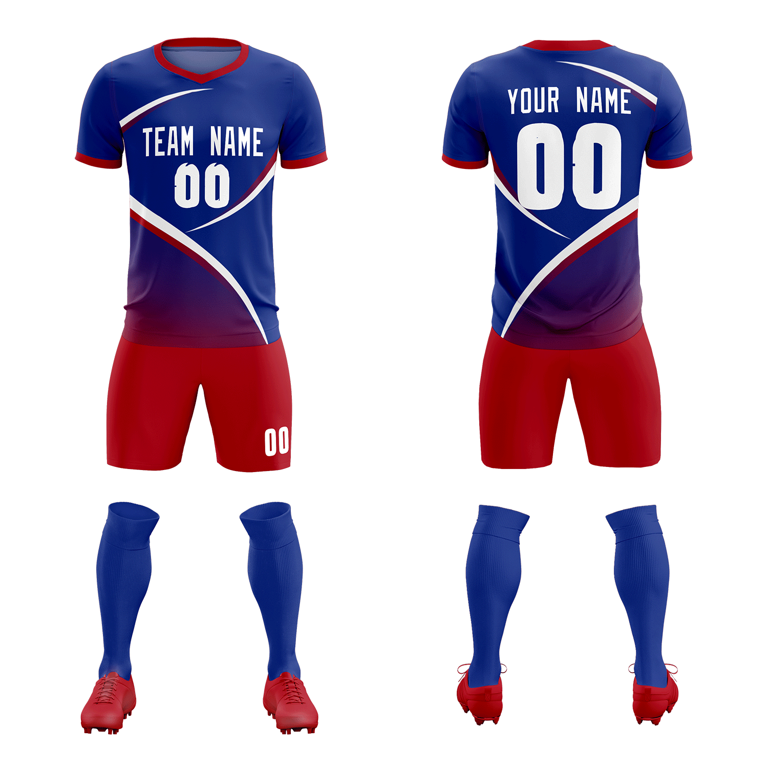 Custom Royal Red Color Block Training Uniform For Men Soccer Sets Jersey