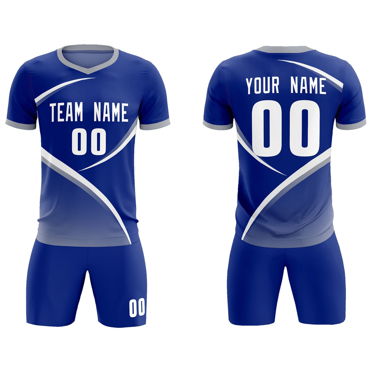 Custom Royal Gray Color Block Training Uniform For Men Soccer Sets Jersey
