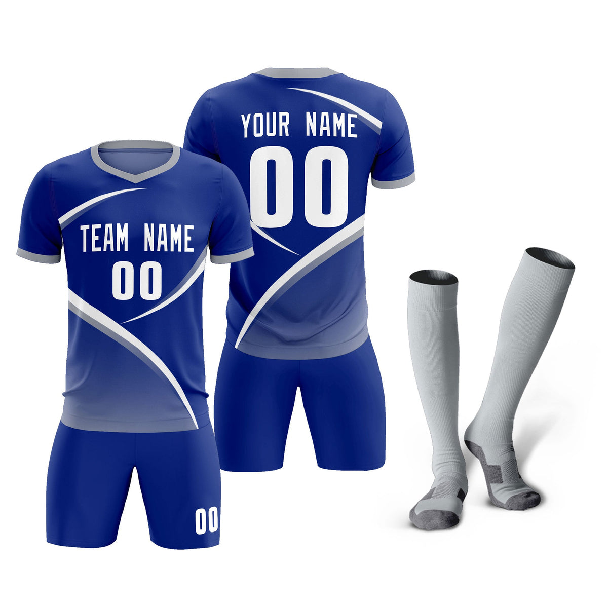 Custom Royal Gray Color Block Training Uniform For Men Soccer Sets Jersey