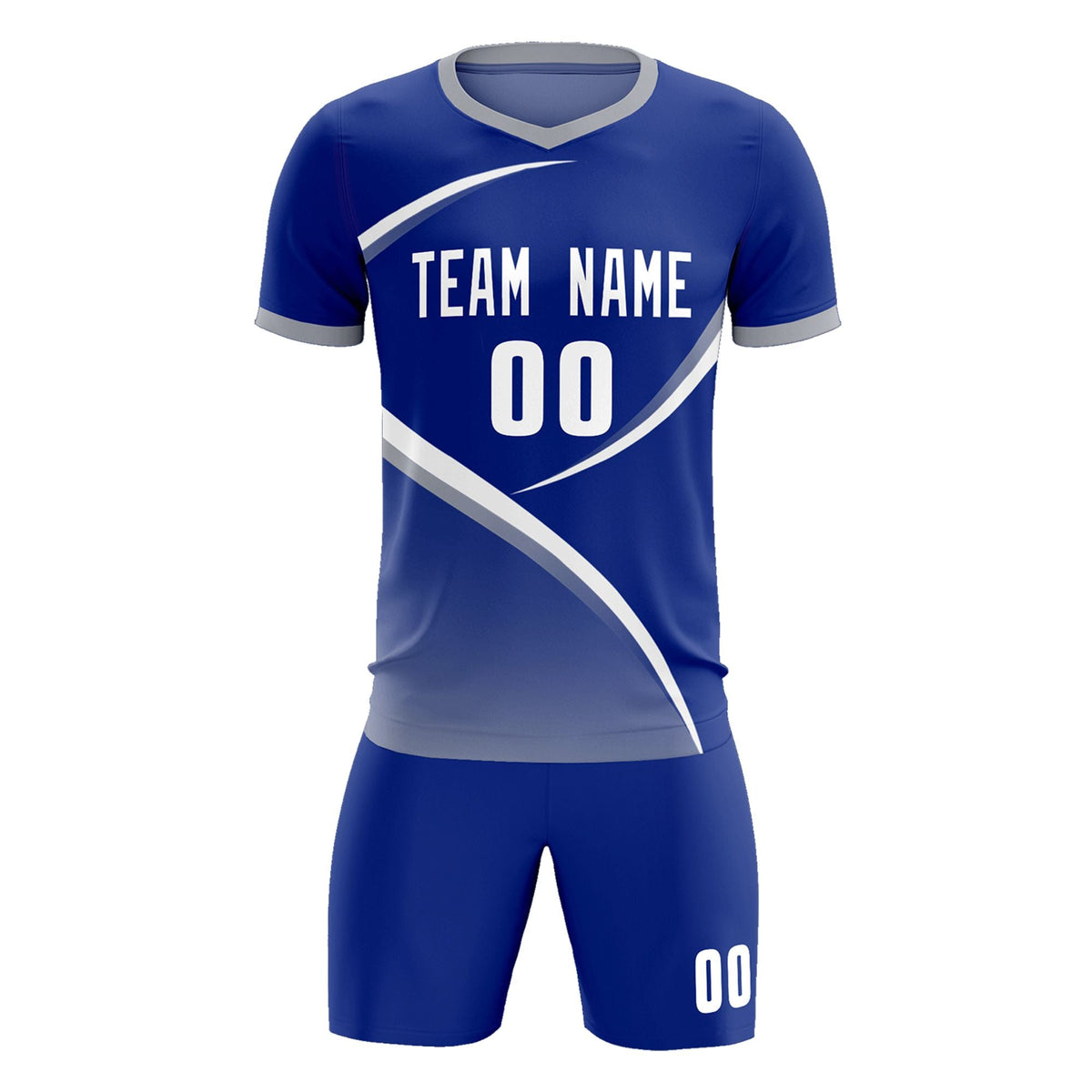 Custom Royal Gray Color Block Training Uniform For Men Soccer Sets Jersey