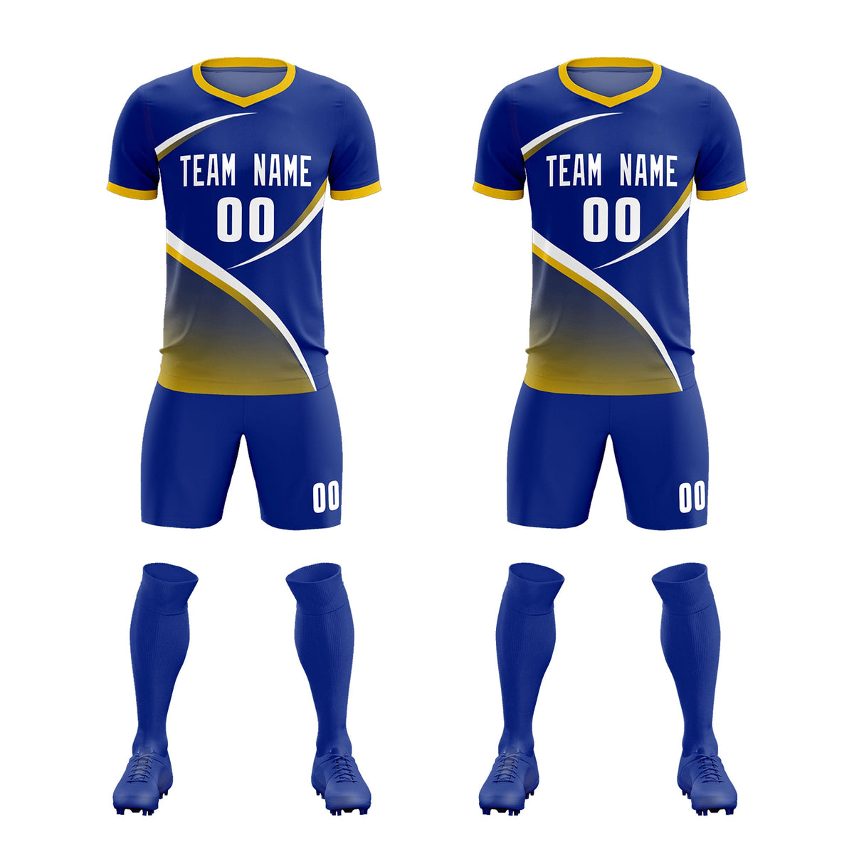 Custom Royal Gold Color Block Training Uniform For Men Soccer Sets Jersey