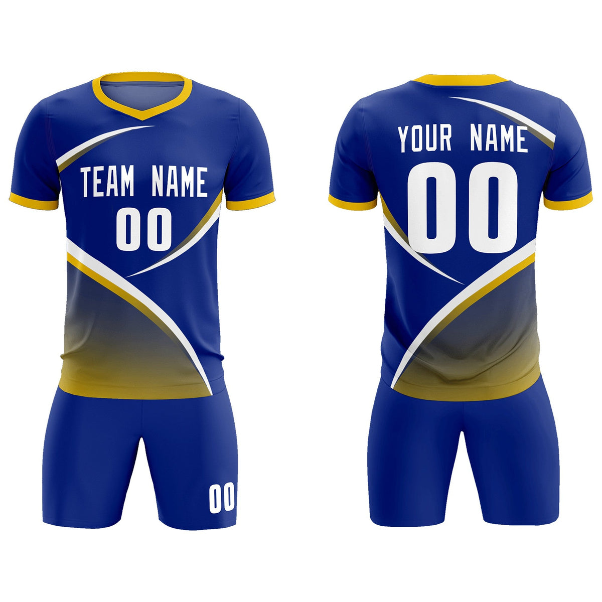 Custom Royal Gold Color Block Training Uniform For Men Soccer Sets Jersey