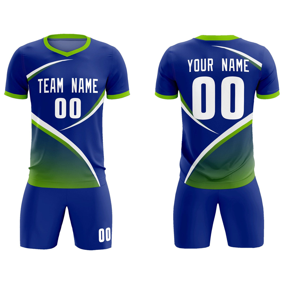 Custom Royal Neon Green Color Block Training Uniform For Men Soccer Sets Jersey