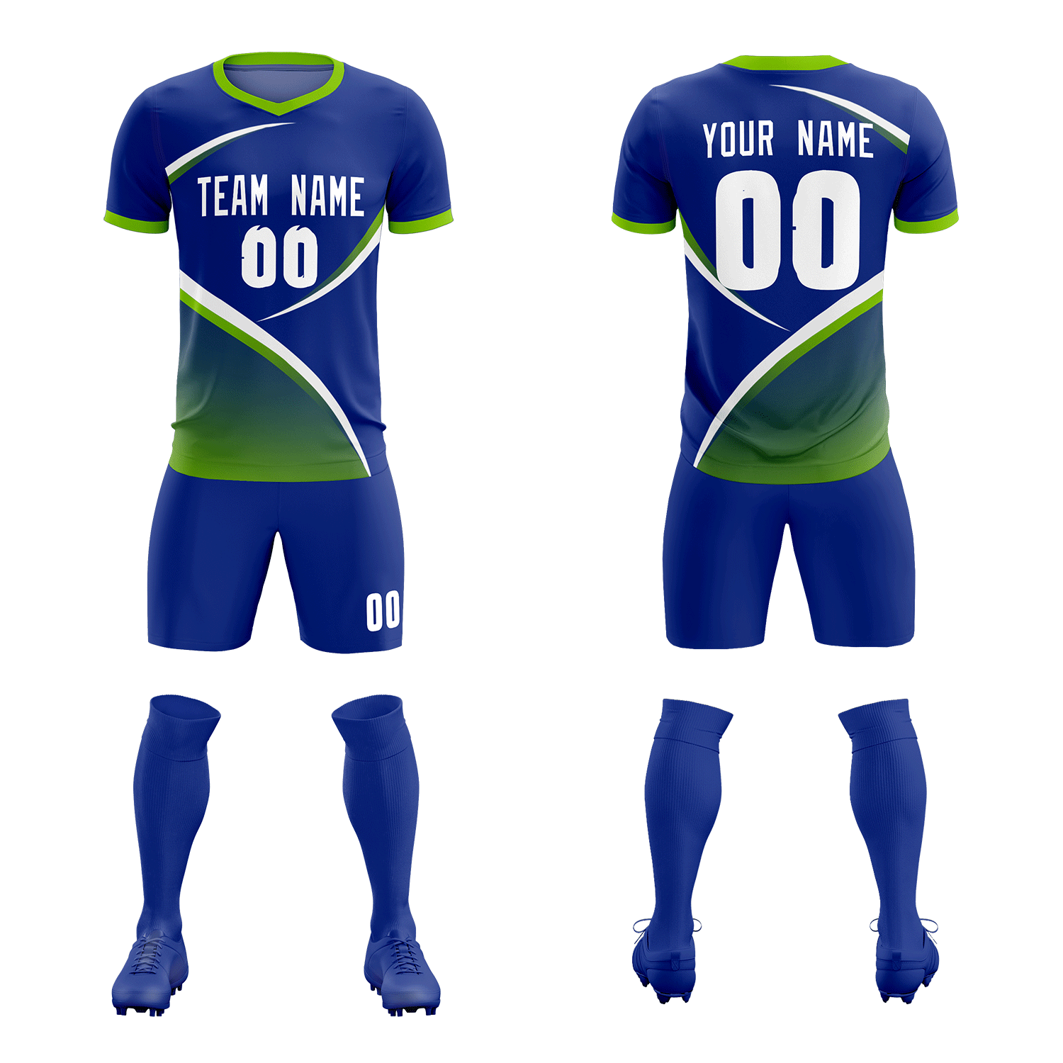 Custom Royal Neon Green Color Block Training Uniform For Men Soccer Sets Jersey